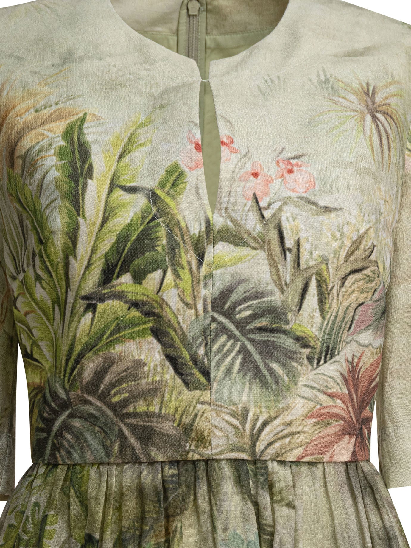 Elie Saab Printed Linen And Silk Midi Dress Oasis Ii38 Linen