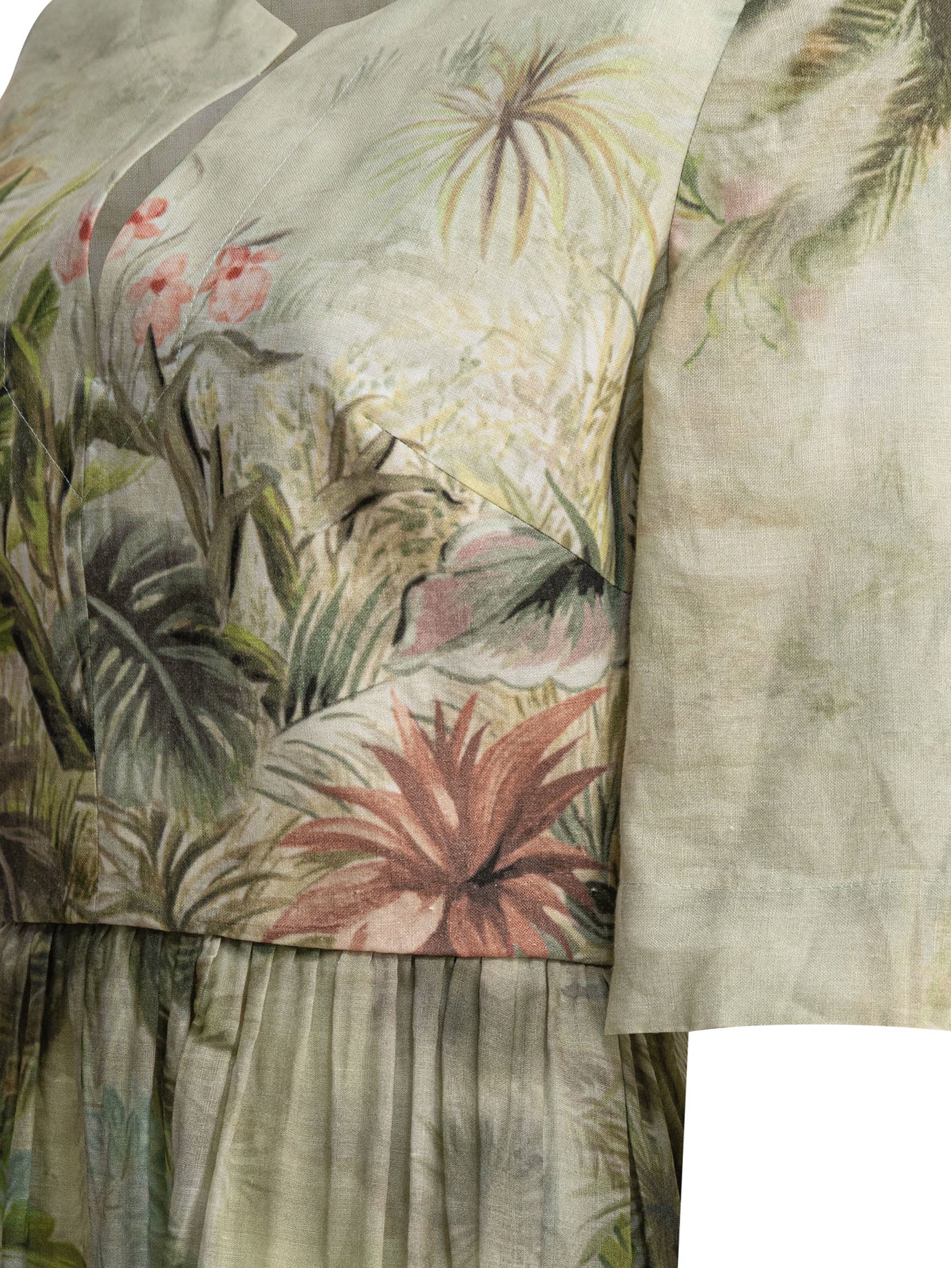 Elie Saab Printed Linen And Silk Midi Dress Oasis Ii38 Linen