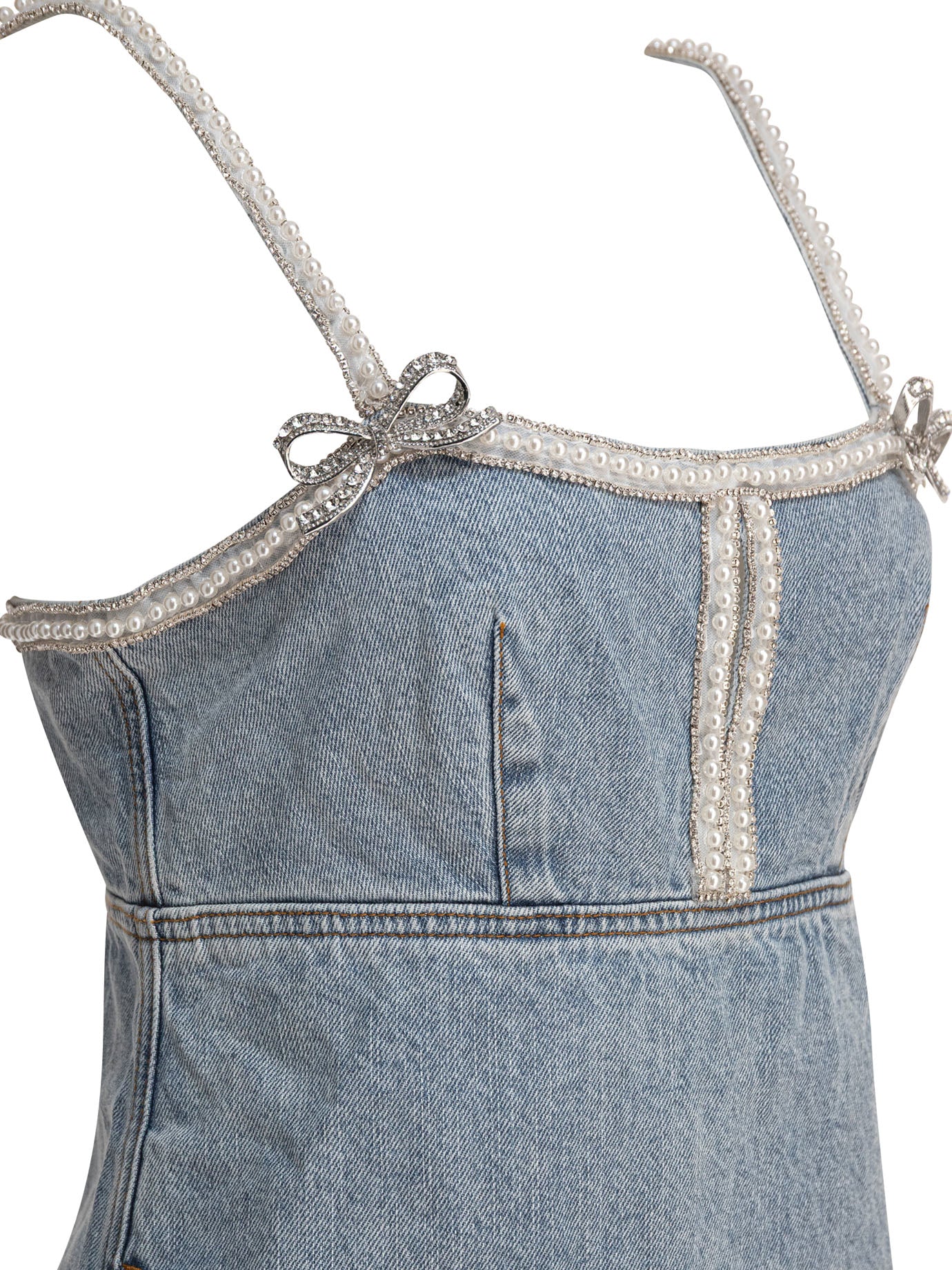 Self-portrait Beaded Denim Short Dress