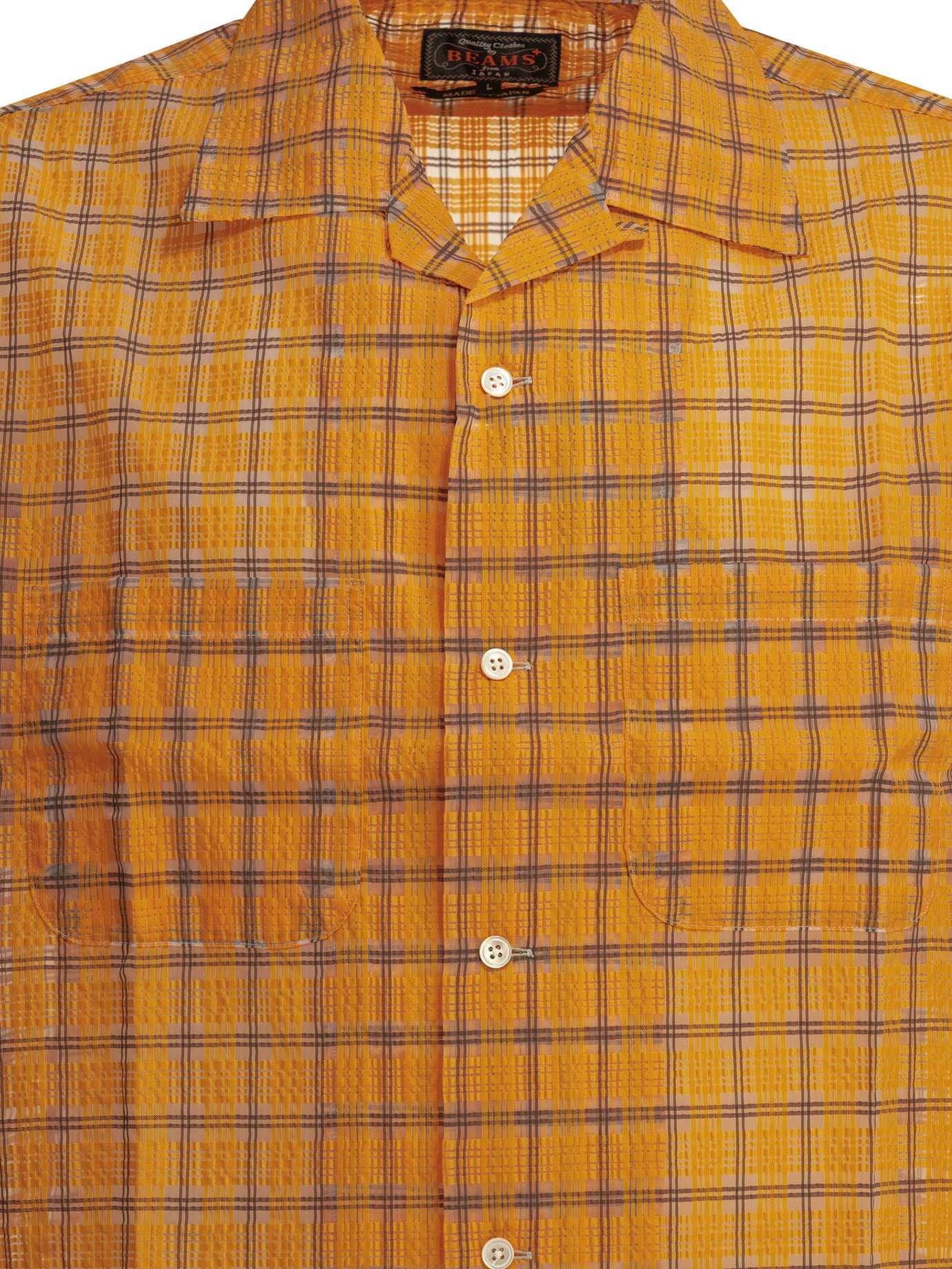 Beams Plus Open Collar Nylon Airy Plaid Casual Shirt