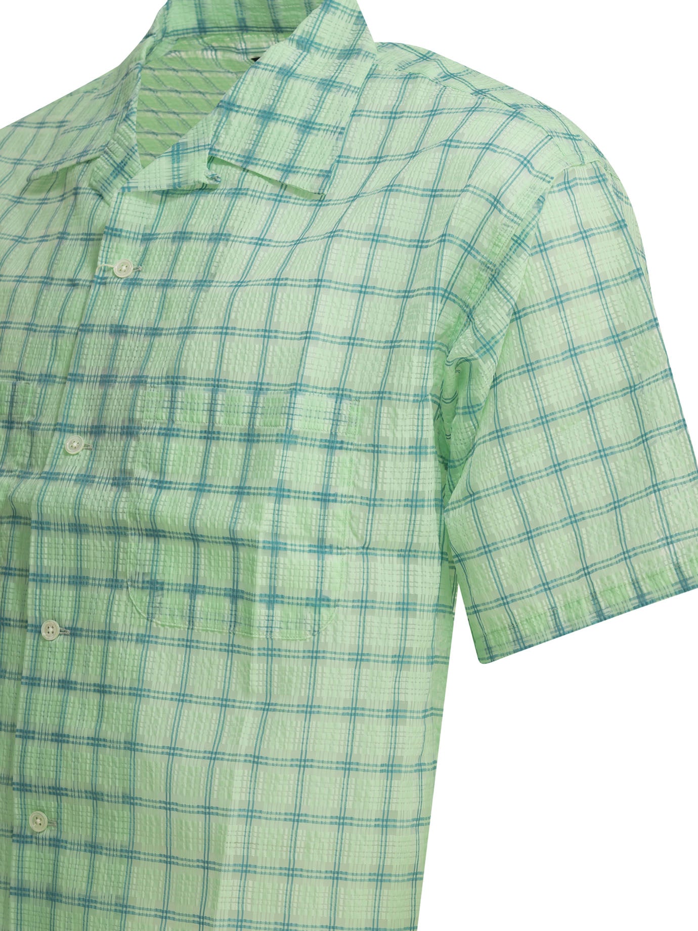 Beams Plus Open Collar Nylon Airy Plaid Casual Shirt