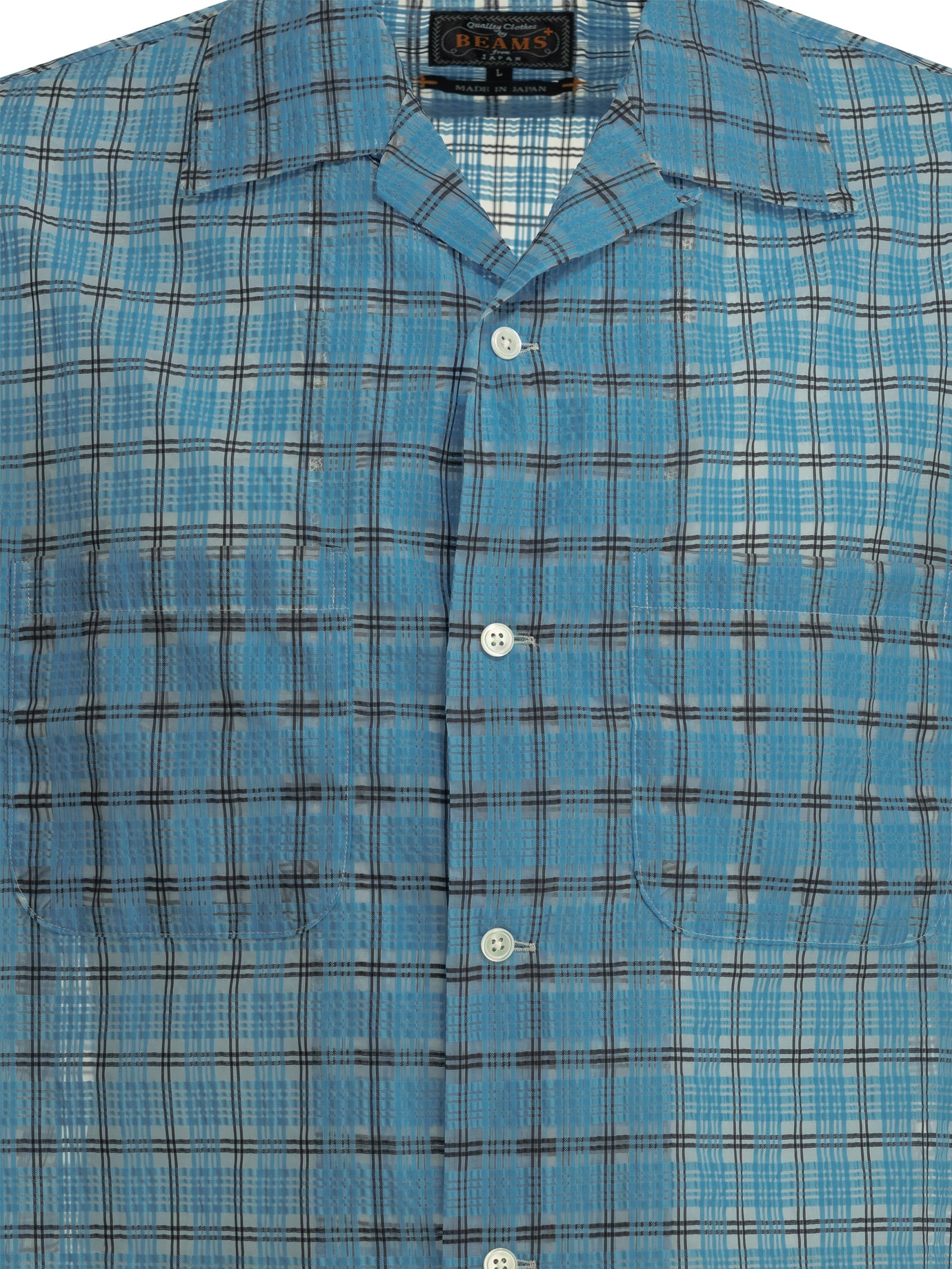 Beams Plus Open Collar Nylon Airy Plaid Casual Shirt