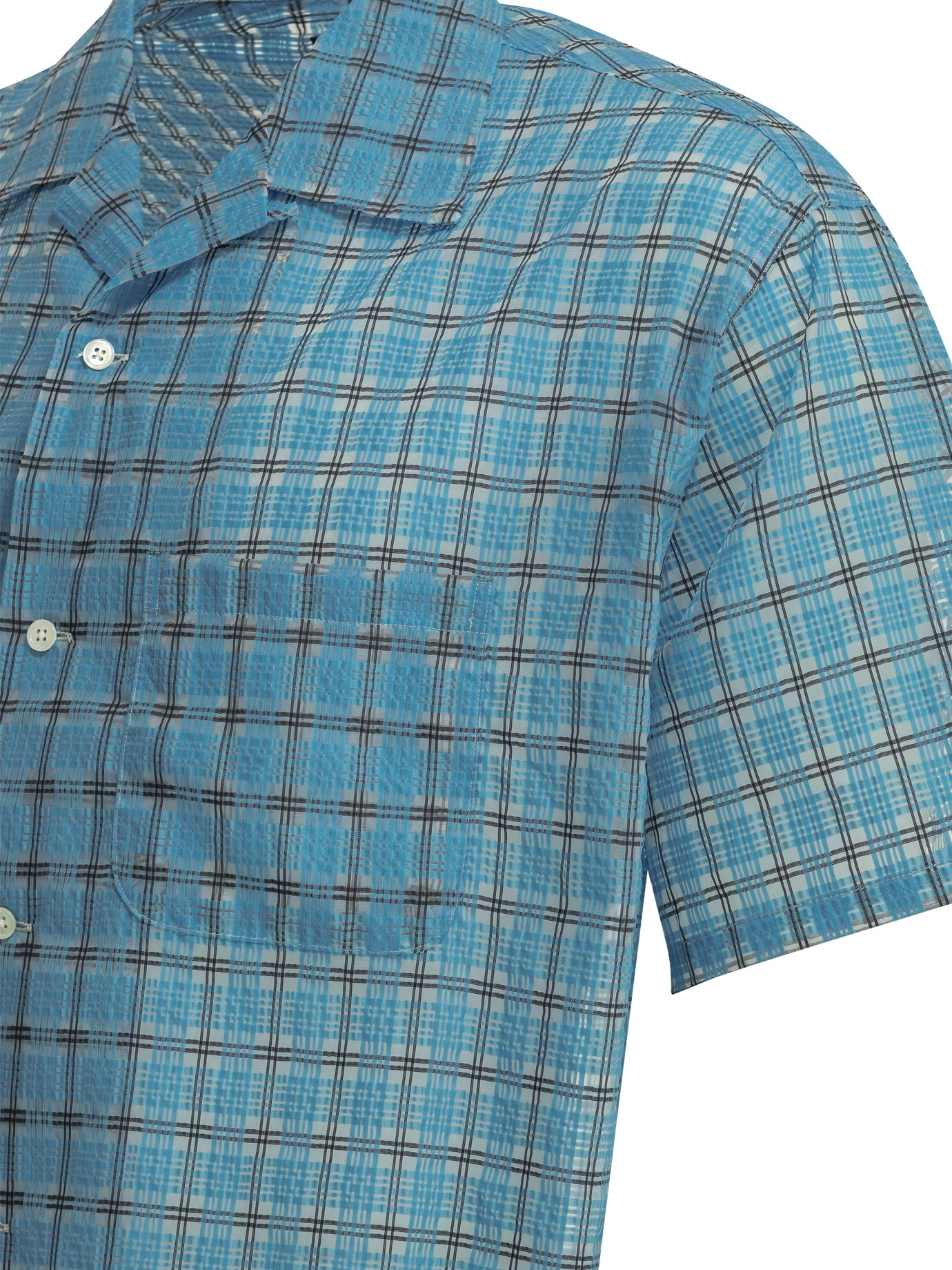 Beams Plus Open Collar Nylon Airy Plaid Casual Shirt