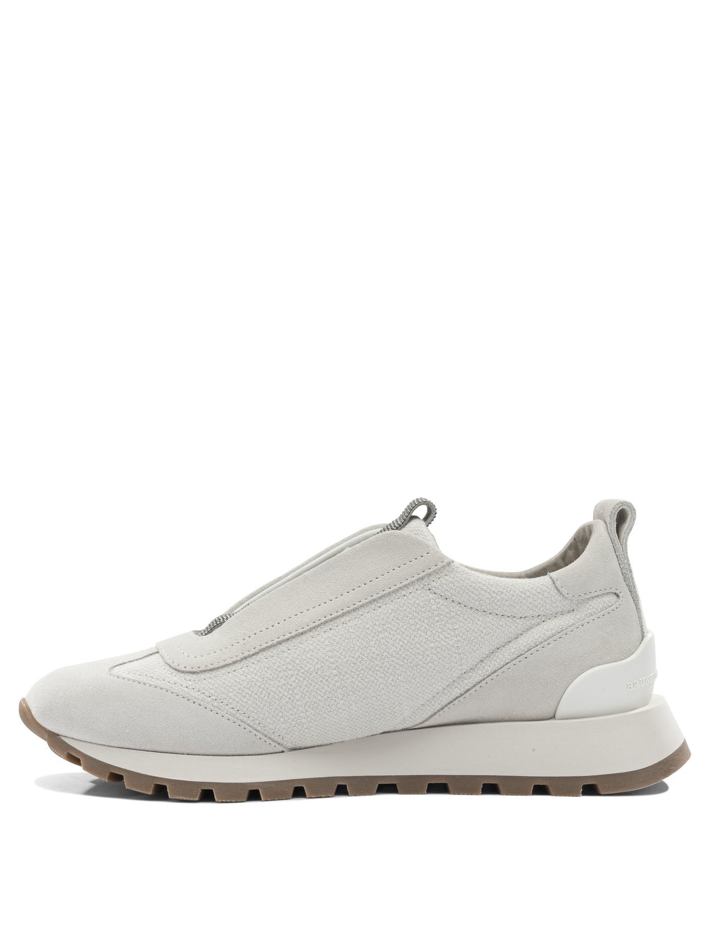 Brunello Cucinelli Canvas And Suede Sneaker With Precious Detail