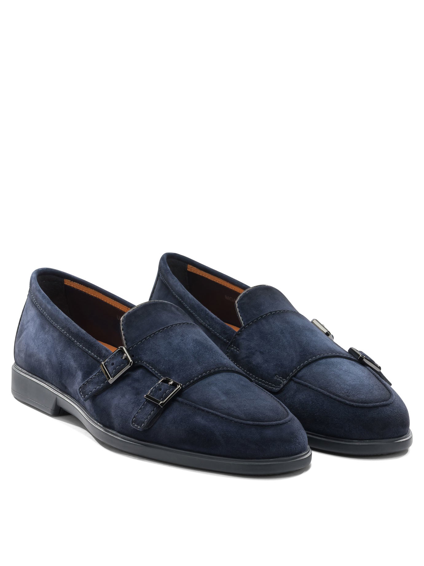 Santoni Suede Double Buckle Loafers
