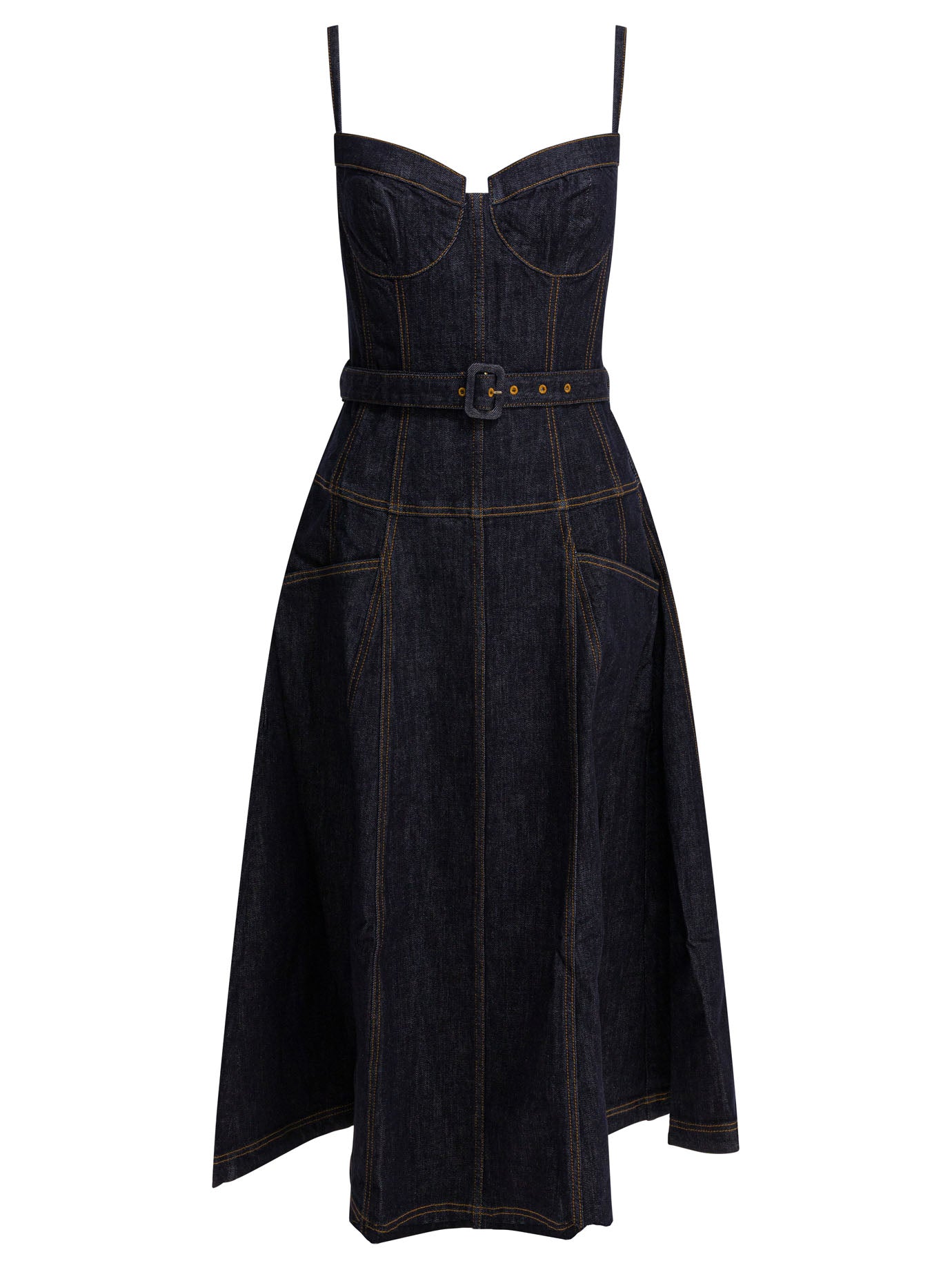 Self-portrait Denim Flared Midi Dress