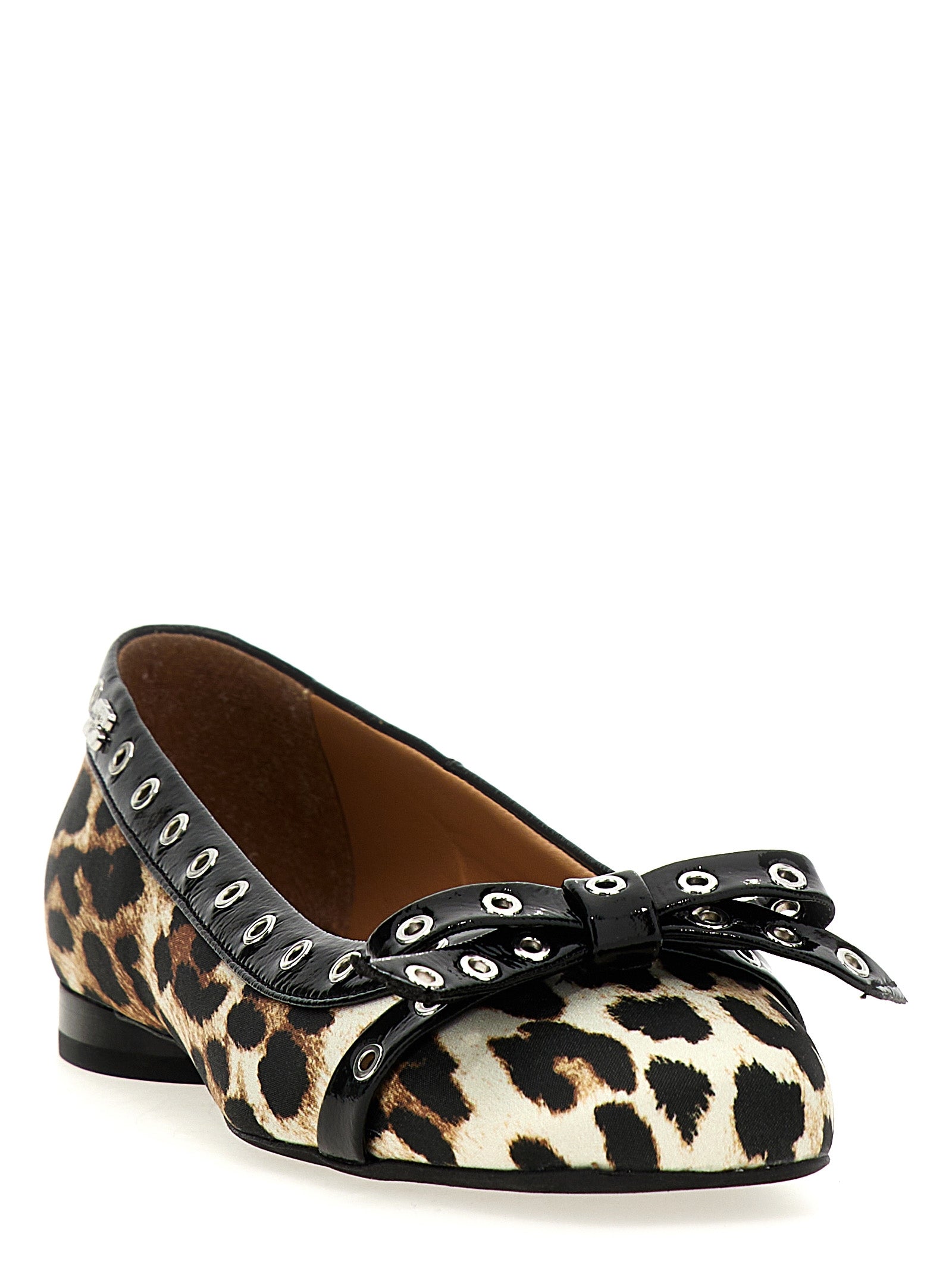 Ganni 'Leopard Eyelets Bow' Ballet Flats