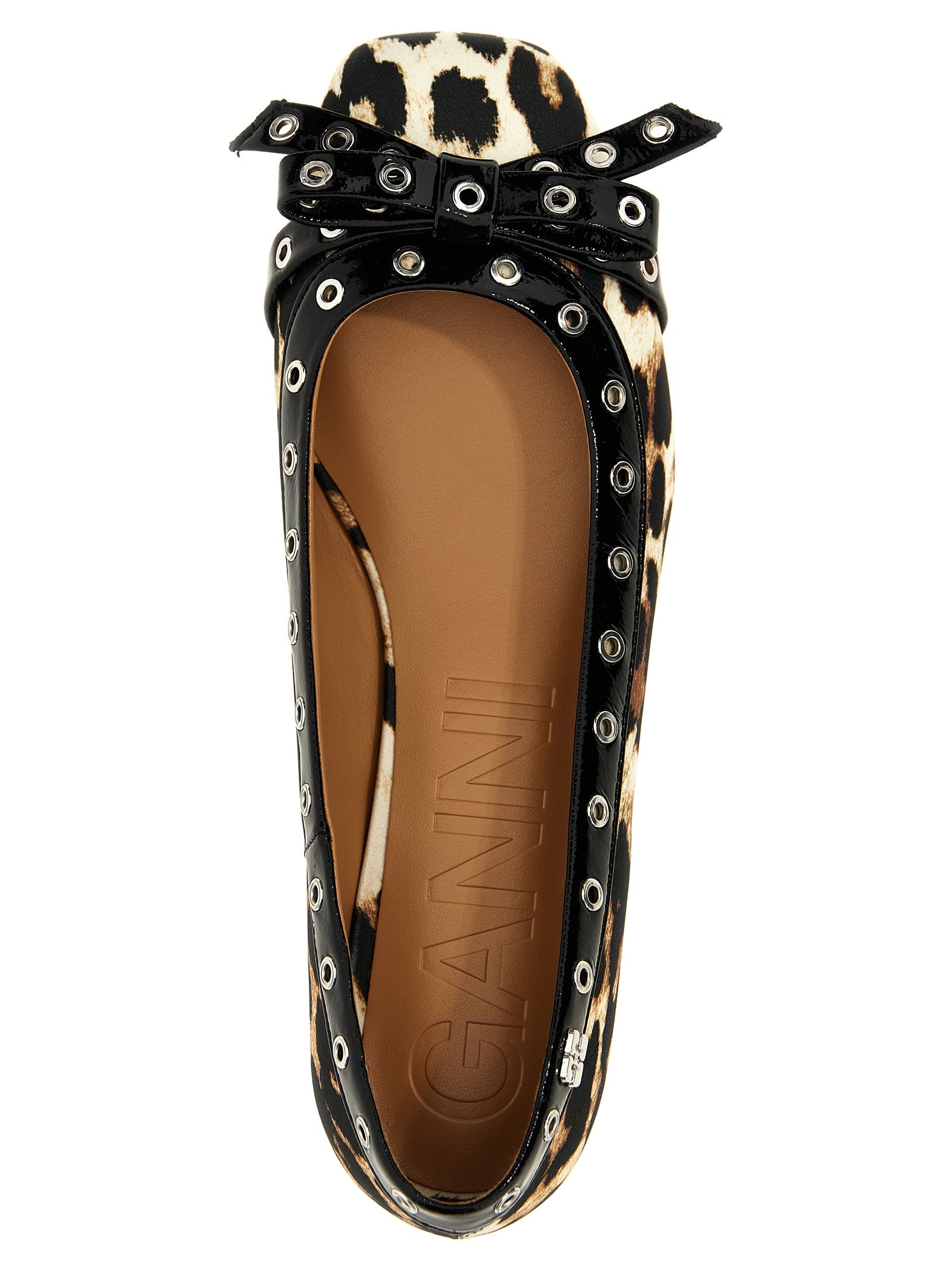 Ganni 'Leopard Eyelets Bow' Ballet Flats