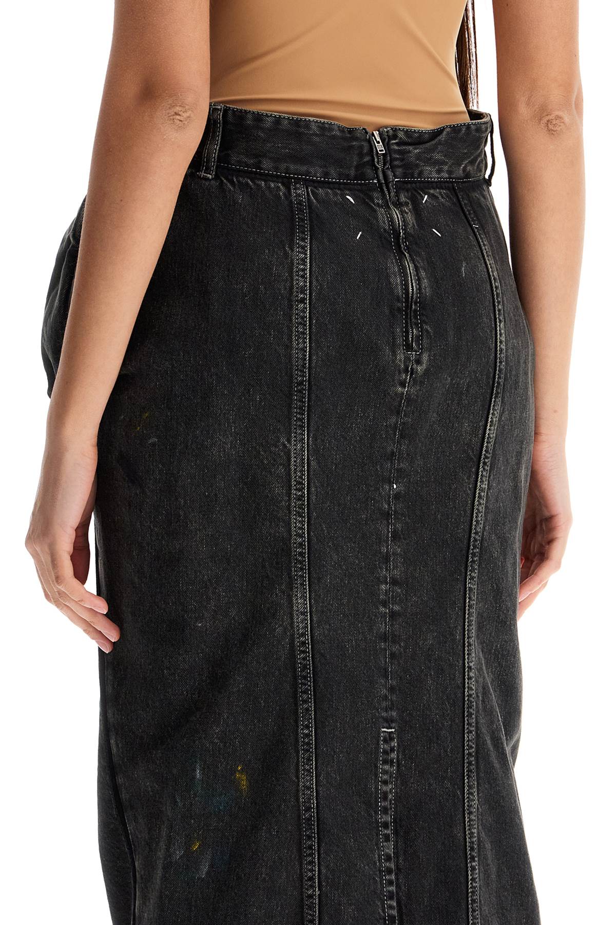 Maison Margiela Black Cotton Vintage Effect High-Waisted Skirt