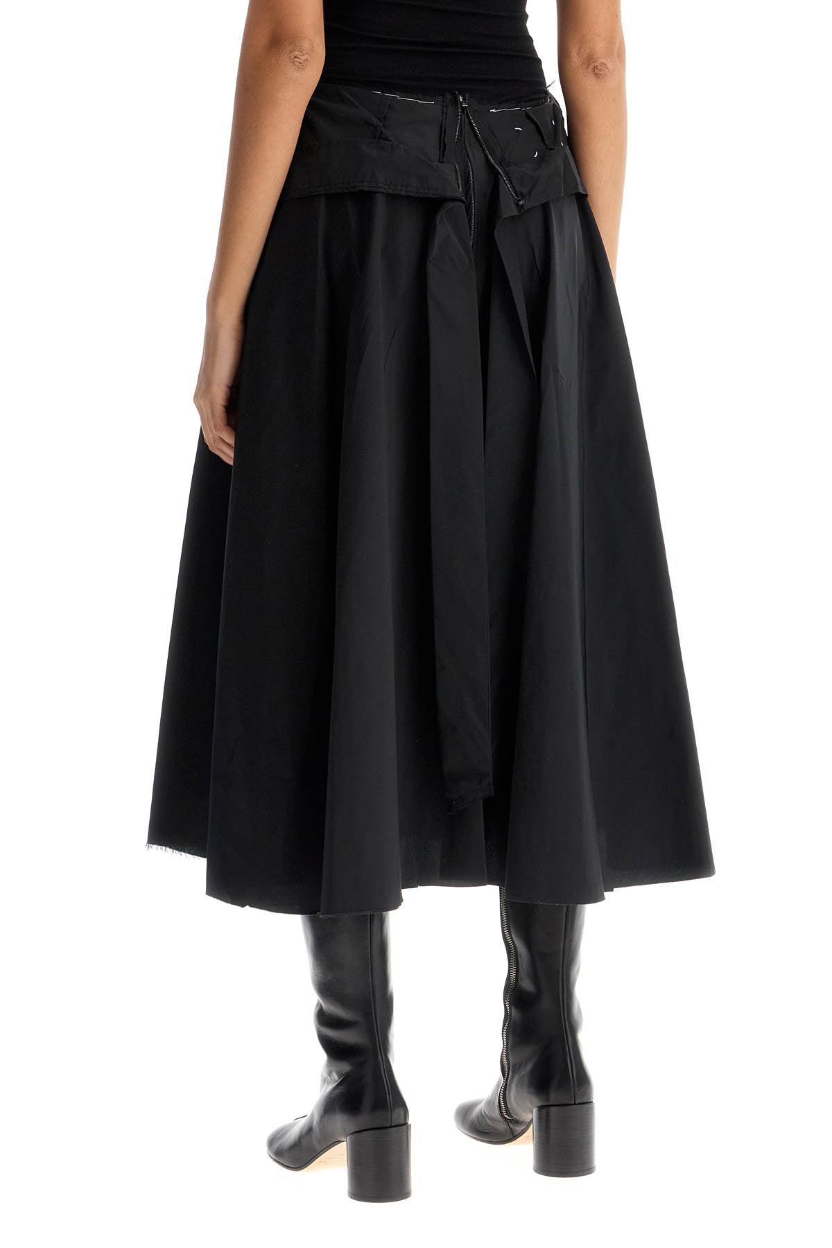 Maison Margiela Black Pleated Midi Skirt In Polyamide