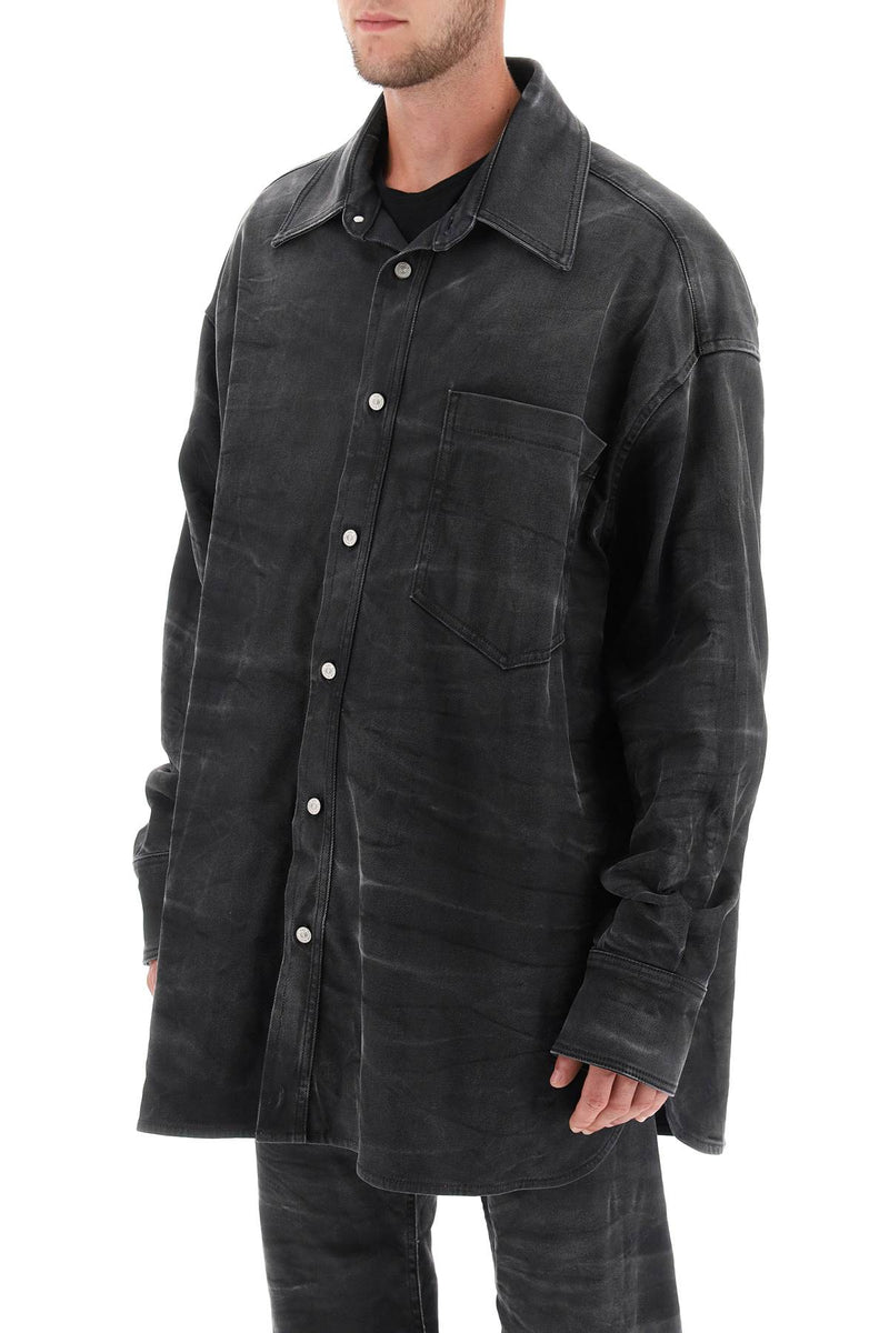 Maison Margiela Crinkle-Effect Denim Overshirt Grey