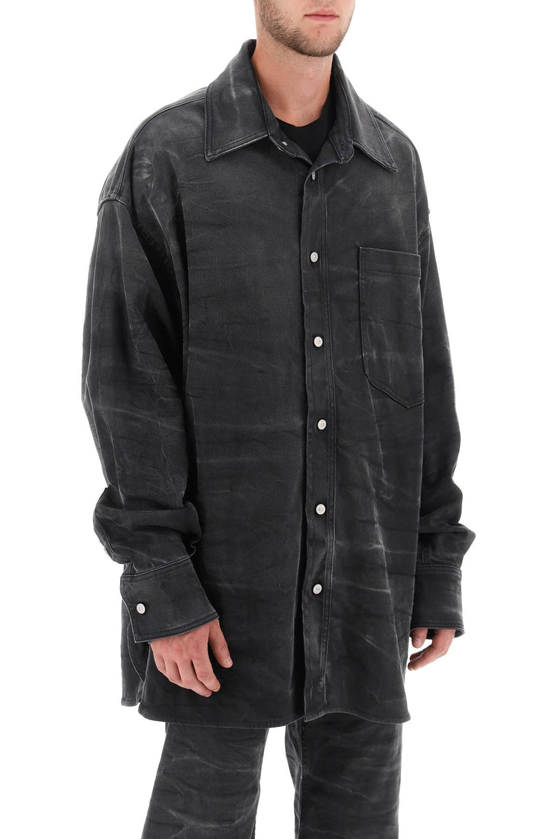 Maison Margiela Crinkle-Effect Denim Overshirt Grey