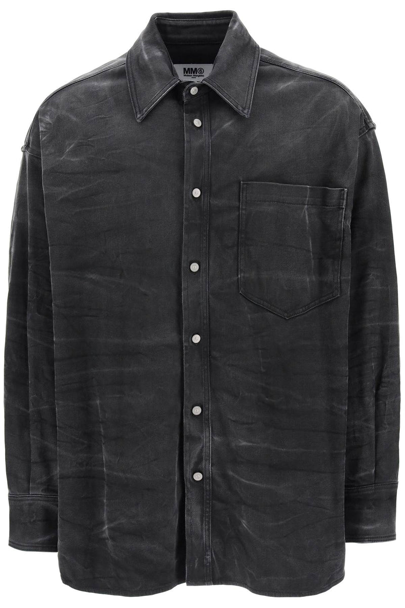 Maison Margiela Crinkle-Effect Denim Overshirt Grey