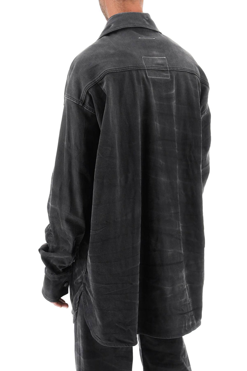 Maison Margiela Crinkle-Effect Denim Overshirt Grey