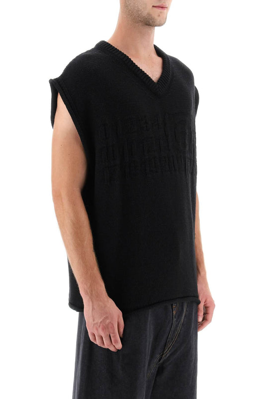Maison Margiela Wool Vest With Embossed Numeric Logo Black