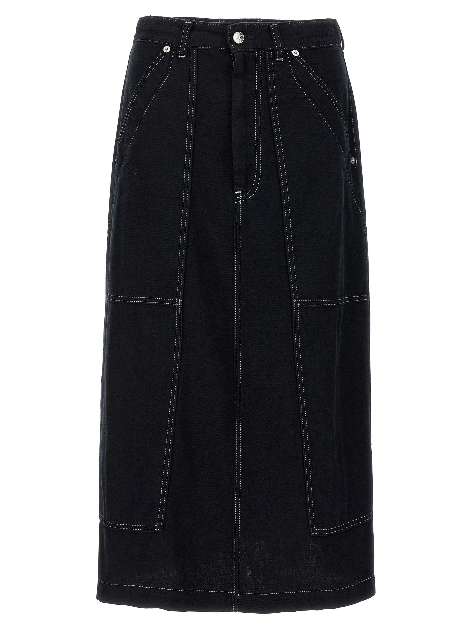 Mm6 Maison Margiela Lurex Stitching Midi Denim Skirt