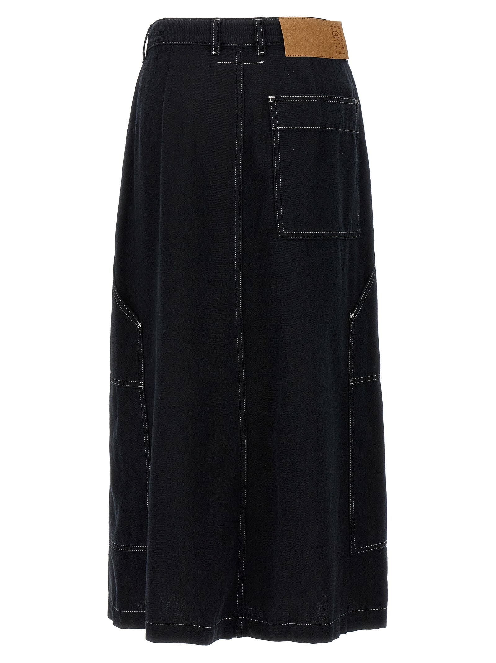 Mm6 Maison Margiela Lurex Stitching Midi Denim Skirt