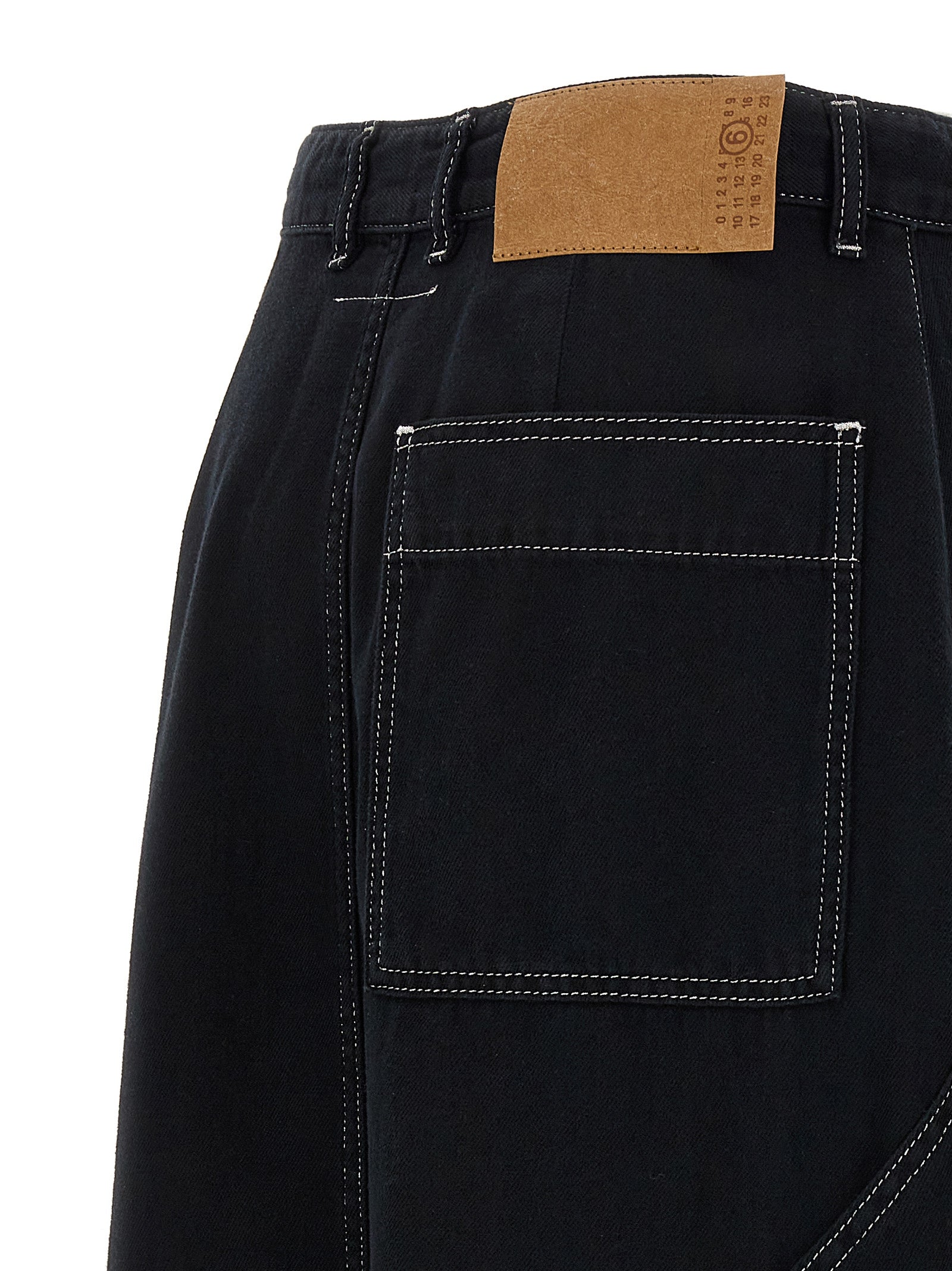 Mm6 Maison Margiela Lurex Stitching Midi Denim Skirt