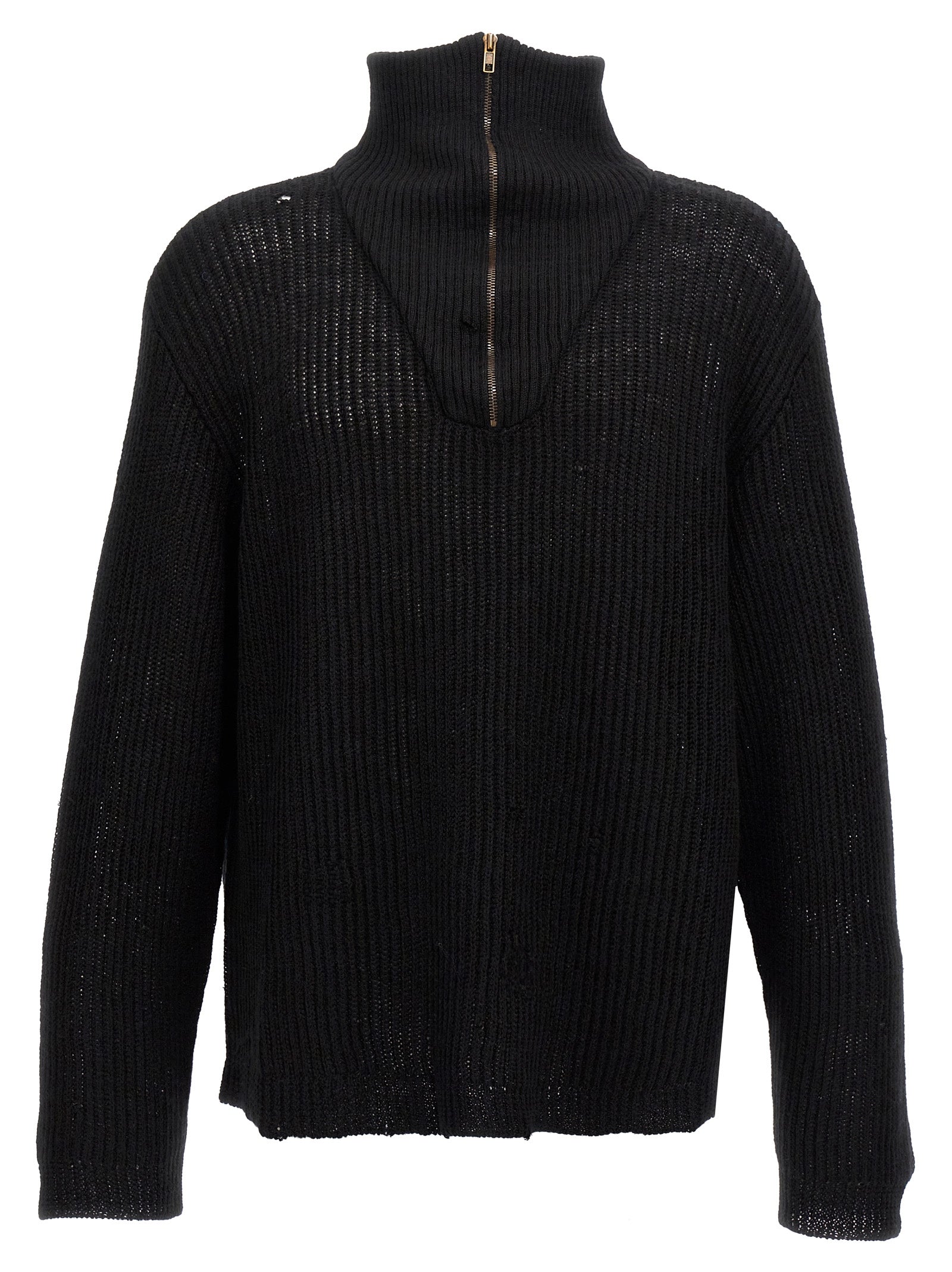 Maison Margiela Distressed Half Zip Sweater