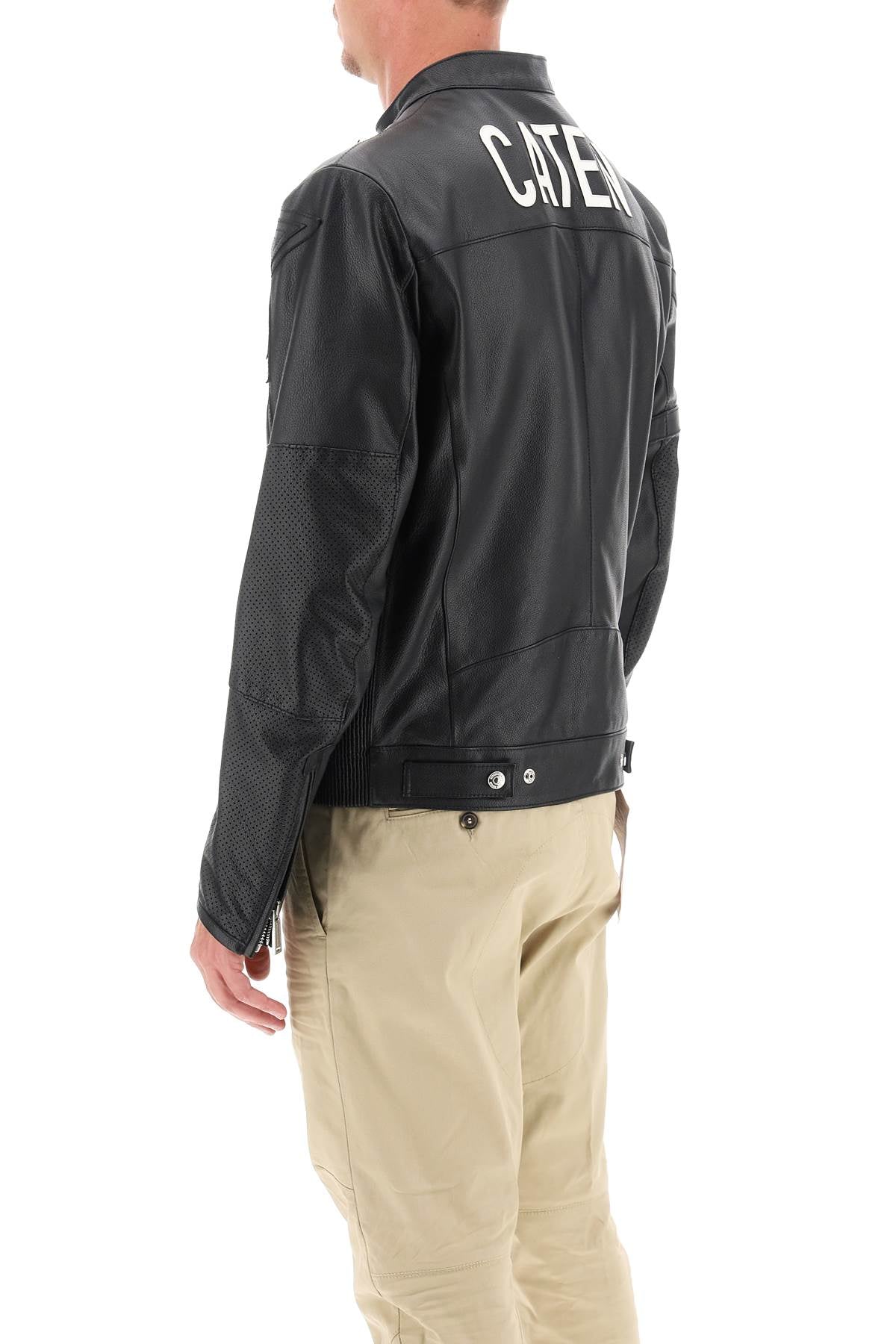 Dsquared2 Leather Biker Jacket With Contrasting Lettering Black