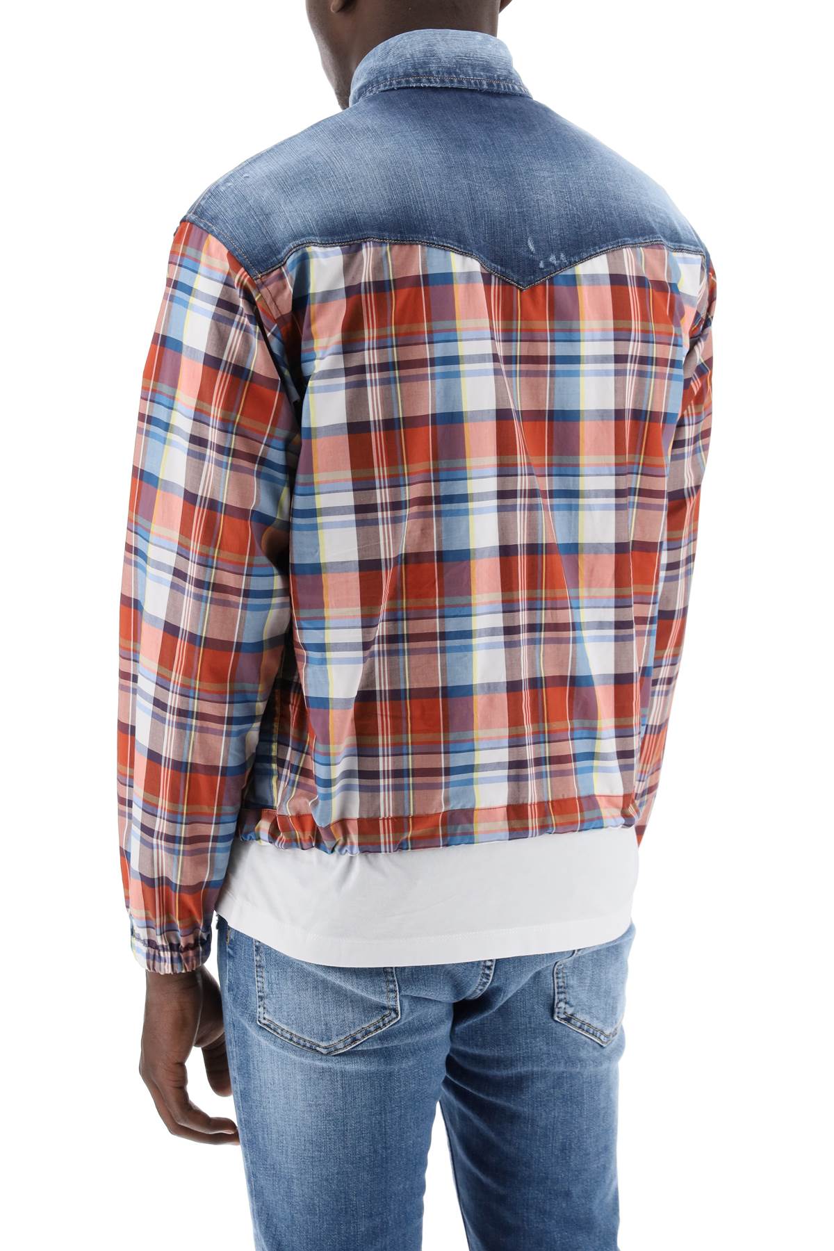 Dsquared2 Plaid Western Shirt With Denim Inserts Red