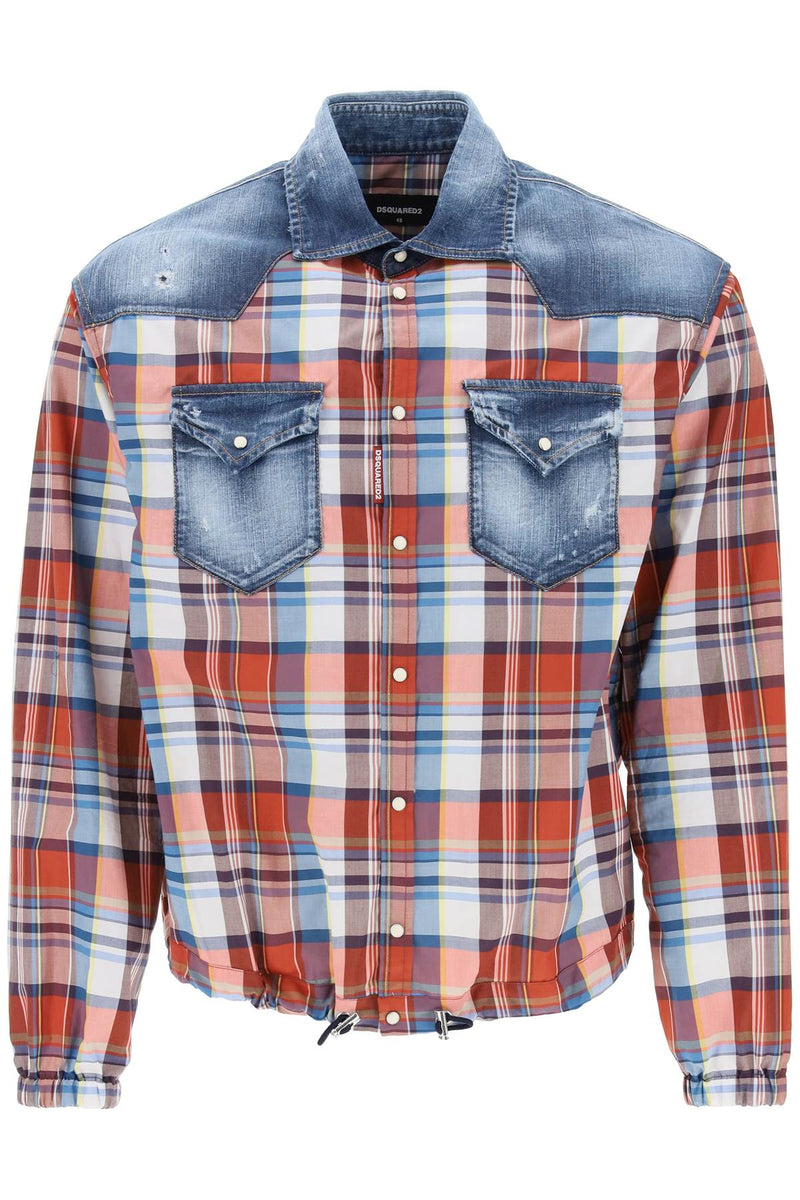 Dsquared2 Plaid Western Shirt With Denim Inserts Red