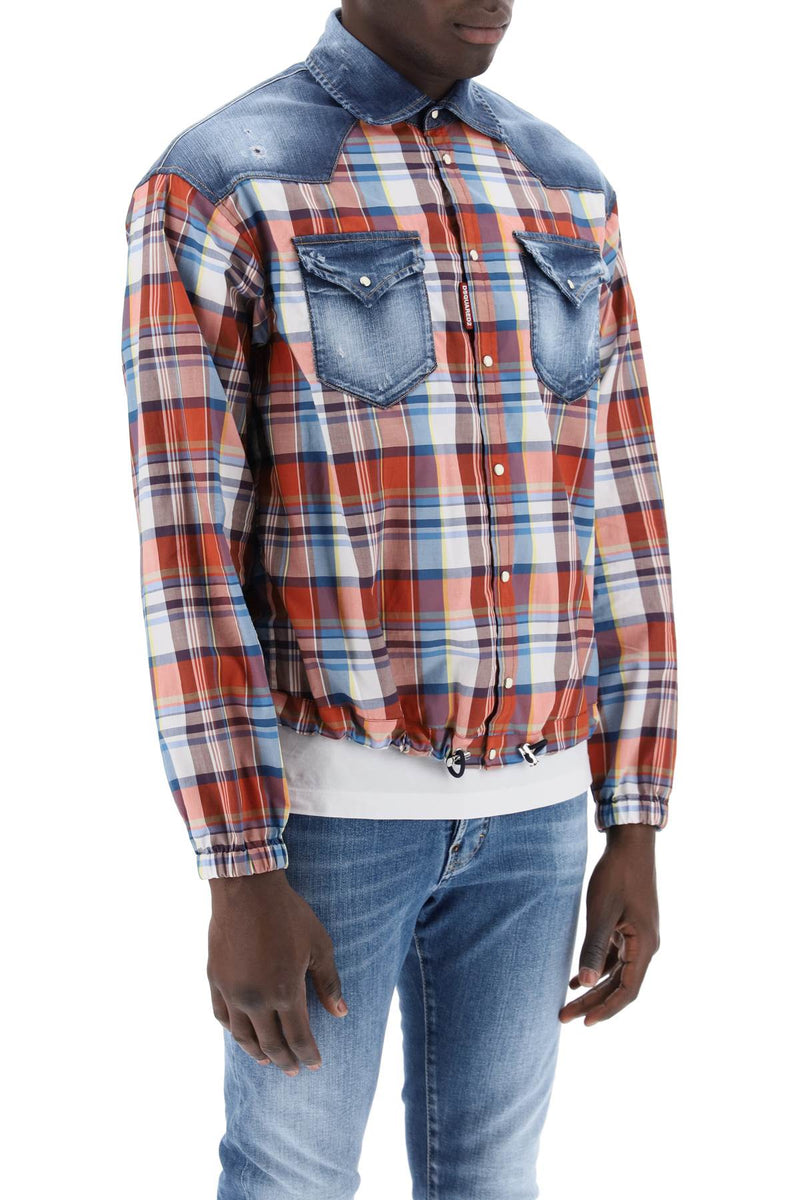 Dsquared2 Plaid Western Shirt With Denim Inserts Red