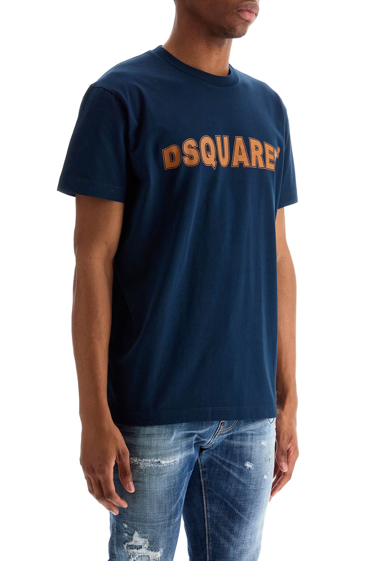 Dsquared2 T-Shirt In Cotone Blu Navy Con Scollo Ampio