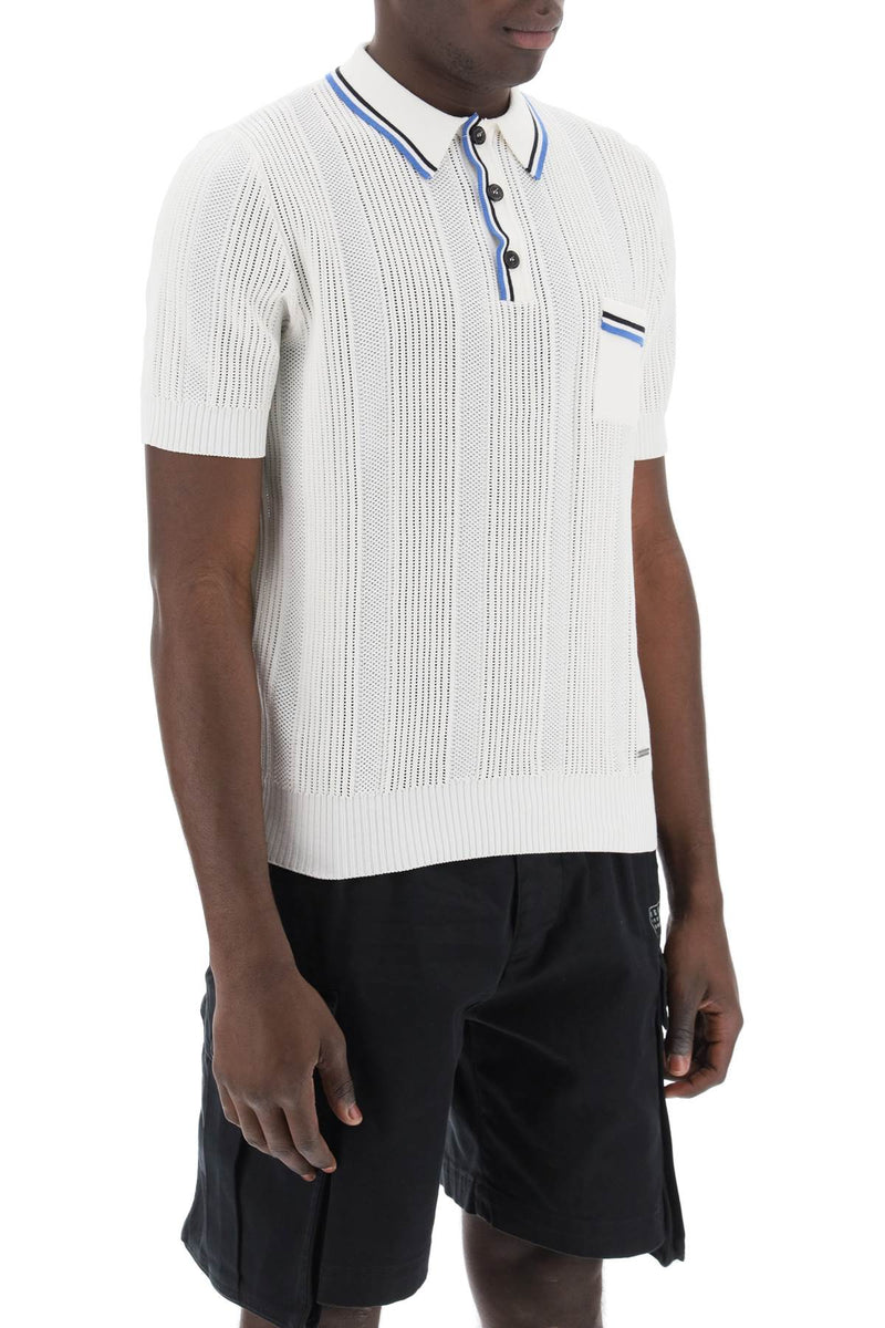 Dsquared2 Perforated Knit Polo Shirt White