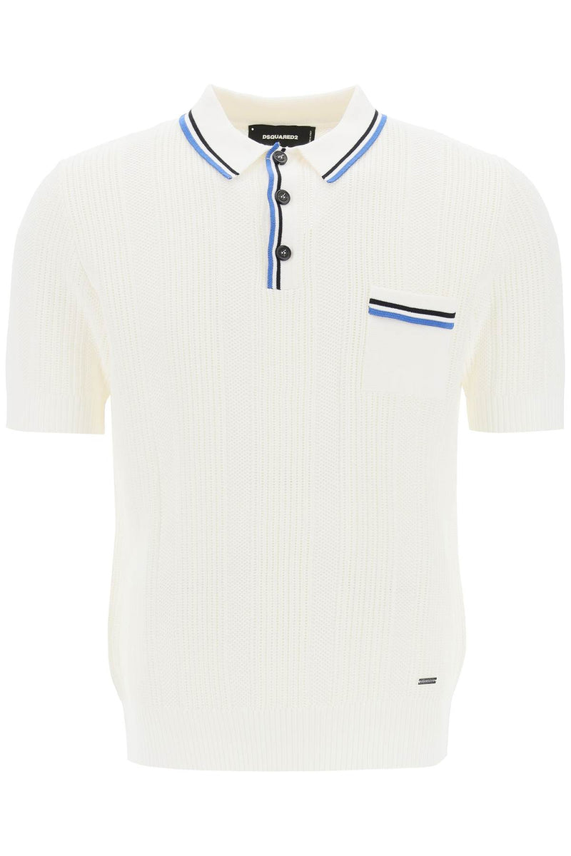 Dsquared2 Perforated Knit Polo Shirt White