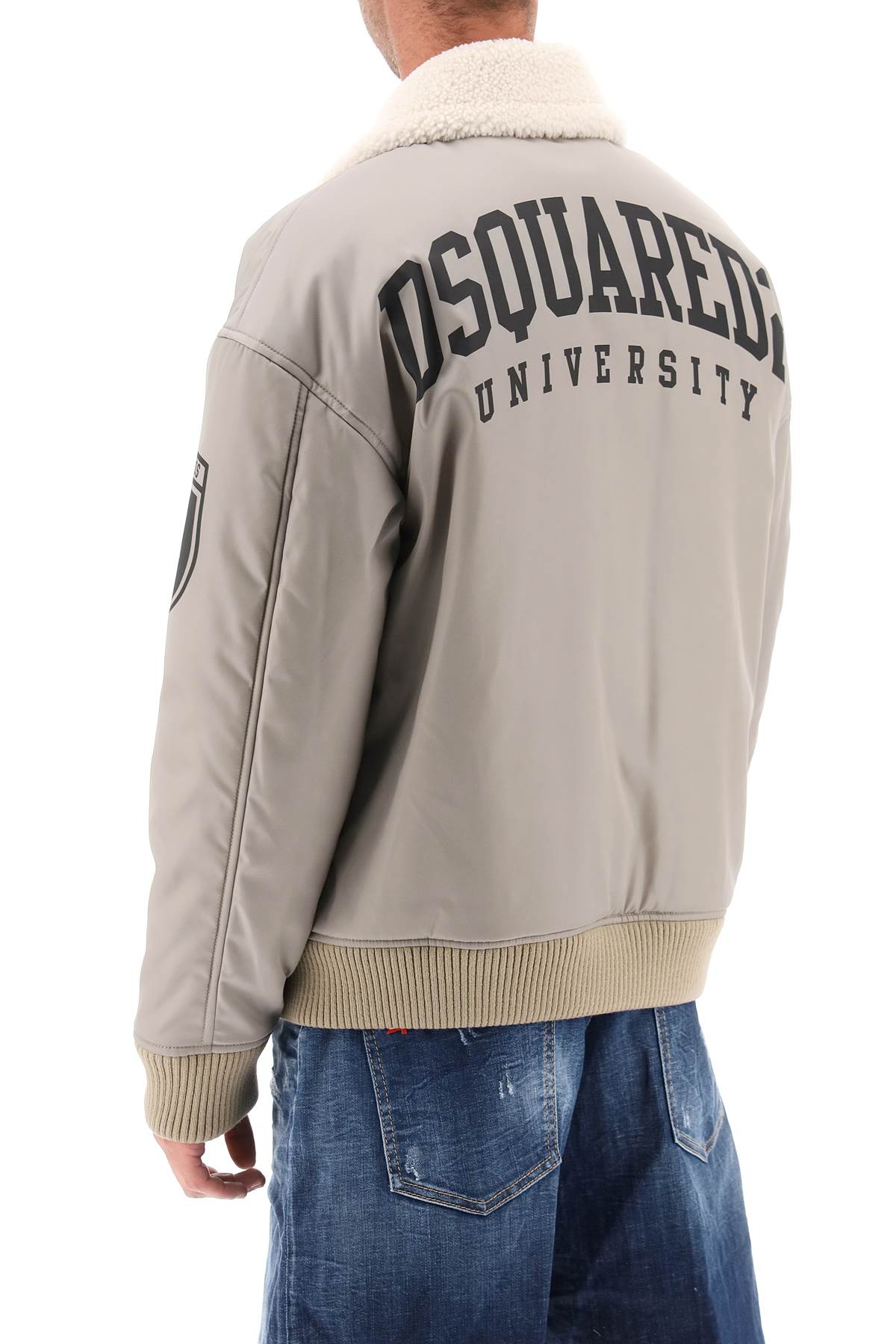 Dsquared2 Padded Bomber Jacket With Collar In Lamb Fur Grey