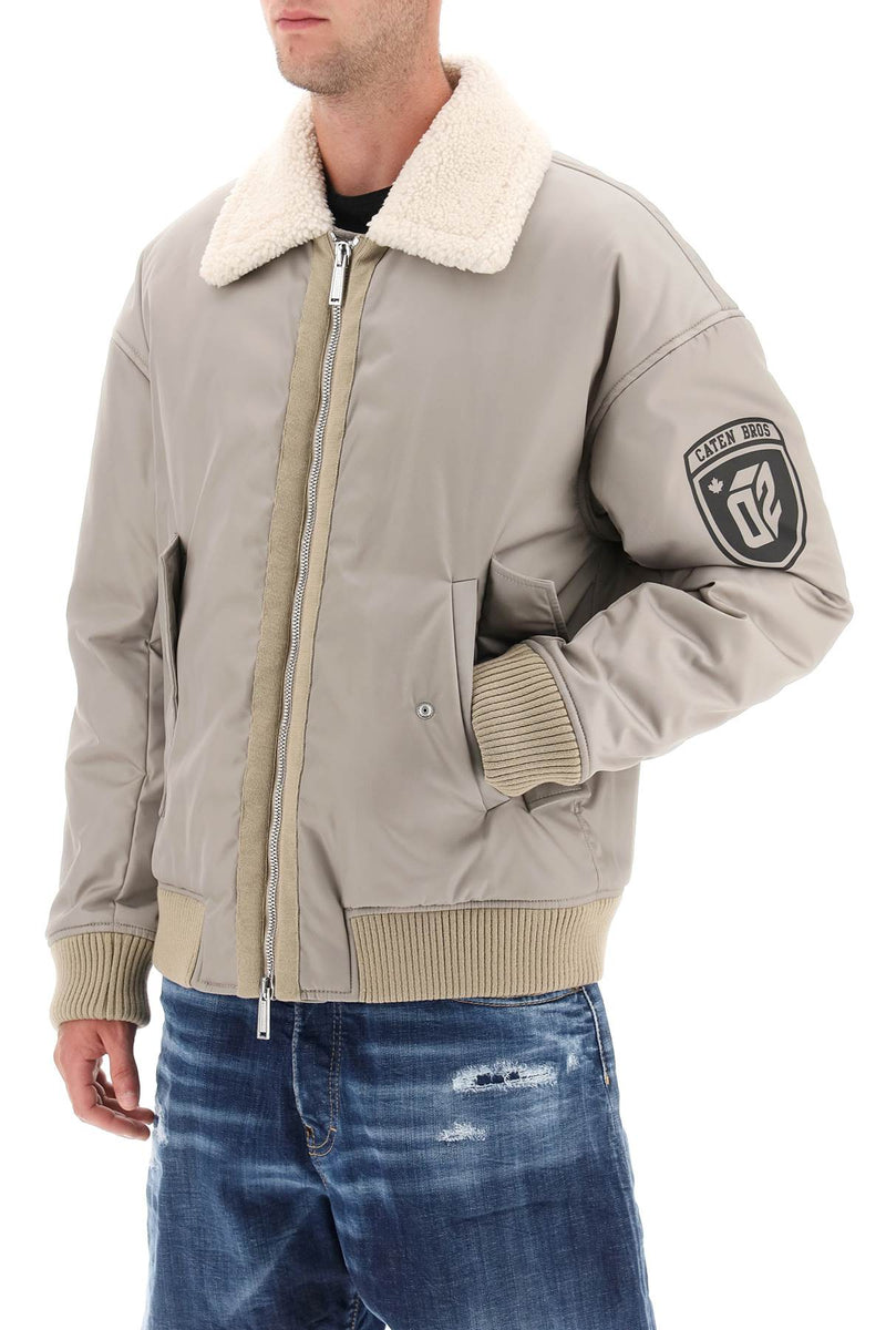 Dsquared2 Padded Bomber Jacket With Collar In Lamb Fur Grey