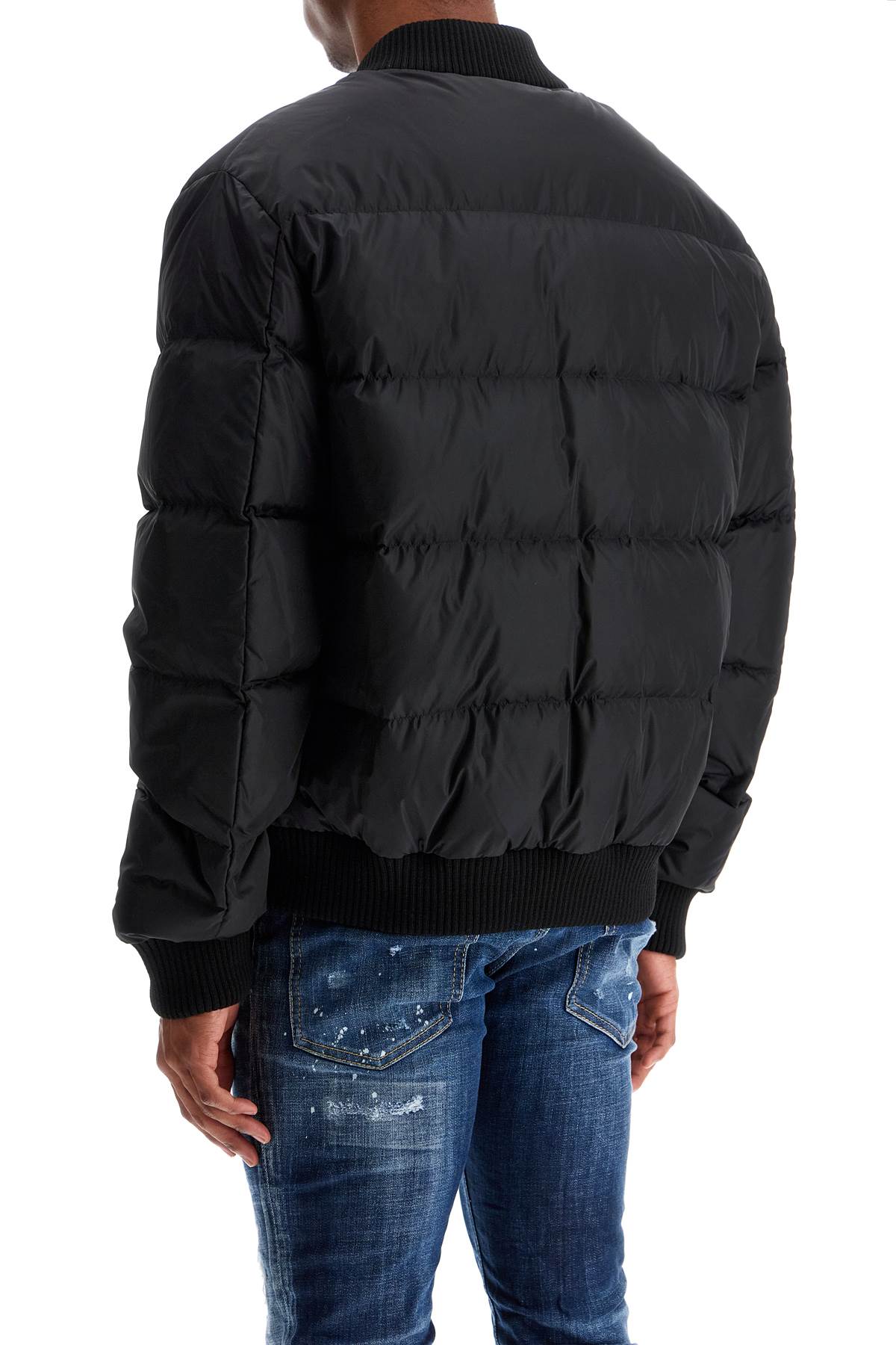 Dsquared2 Shiny Black Cropped Padded Bomber Jacket In Polyamide