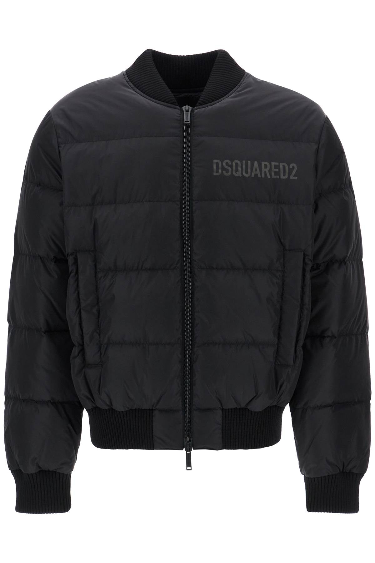 Dsquared2 Shiny Black Cropped Padded Bomber Jacket In Polyamide