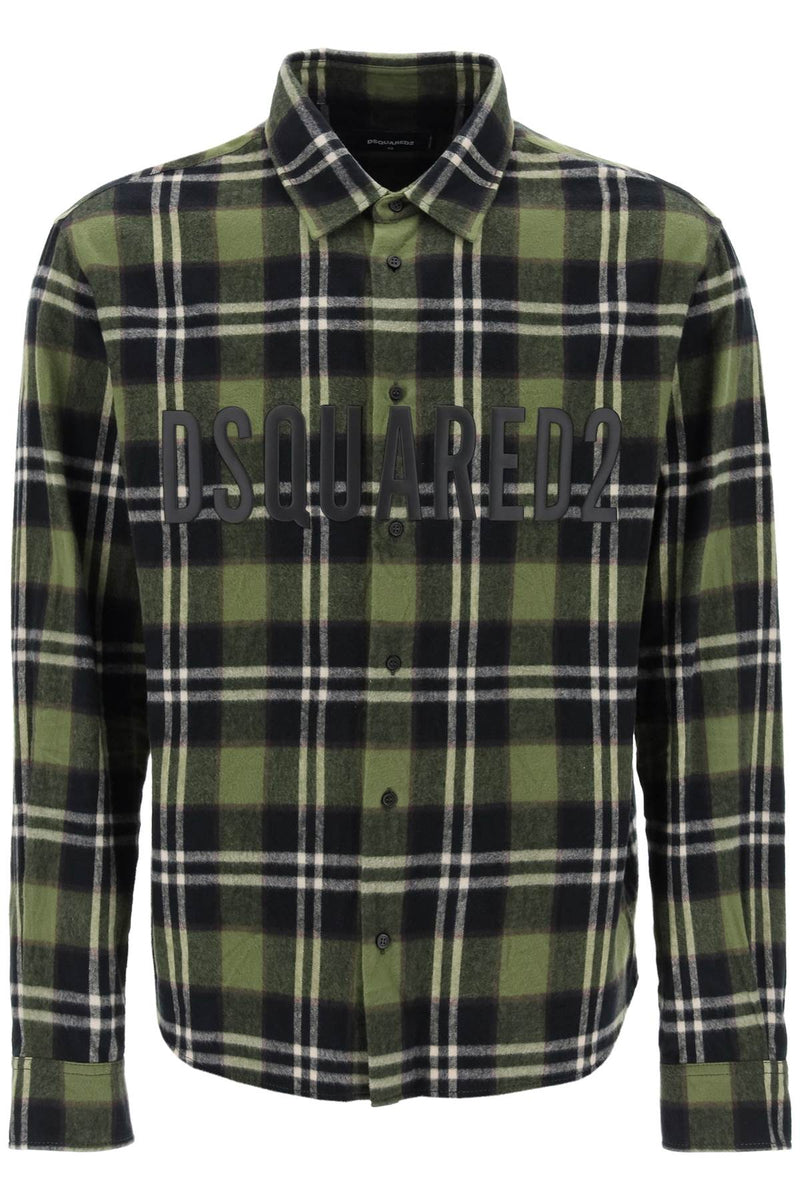 Dsquared2 Check Flannel Shirt With Rubberized Logo Green