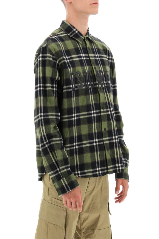 Dsquared2 Check Flannel Shirt With Rubberized Logo Green