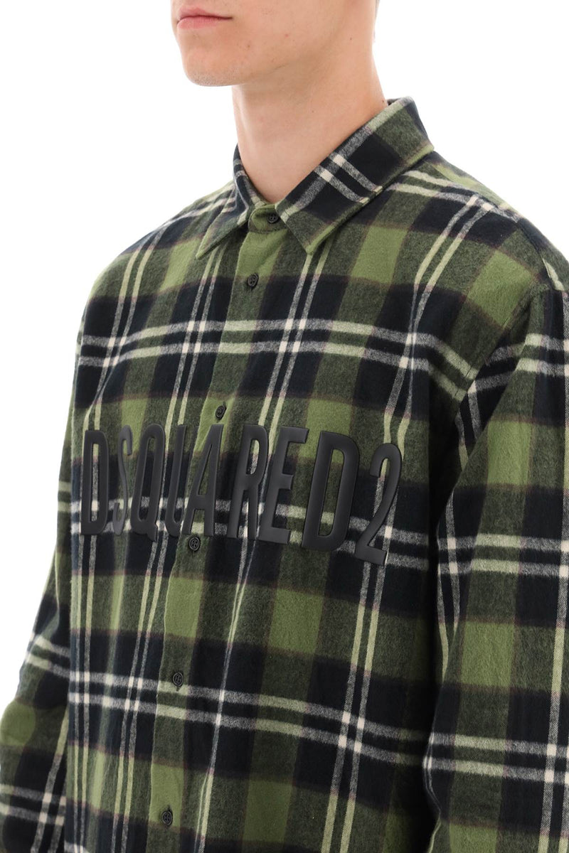 Dsquared2 Check Flannel Shirt With Rubberized Logo Green