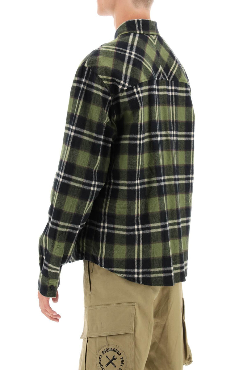 Dsquared2 Check Flannel Shirt With Rubberized Logo Green