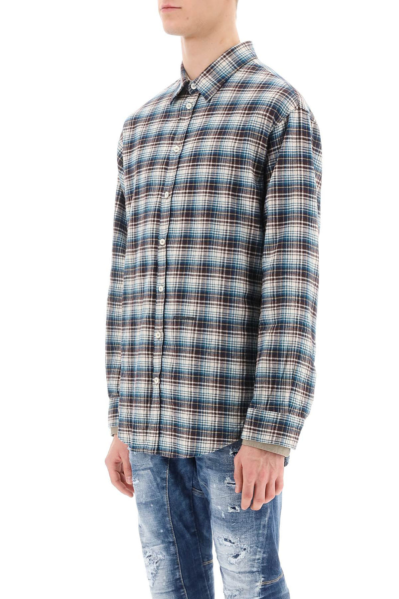 Dsquared2 Check Shirt With Layered Sleeves Blue