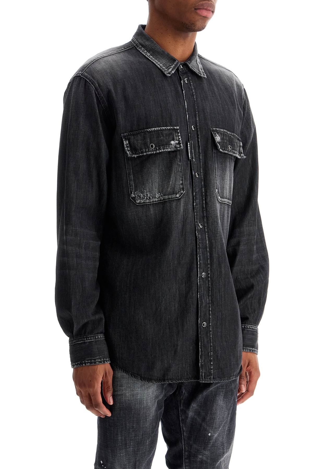 Dsquared2 Black Cotton Shirt With Contrast Stitching