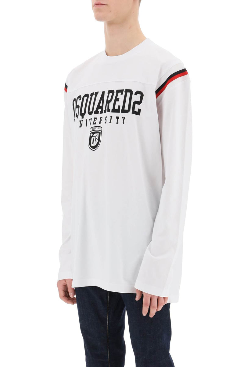 Dsquared2 Long-Sleeved Varsity T-Shirt White