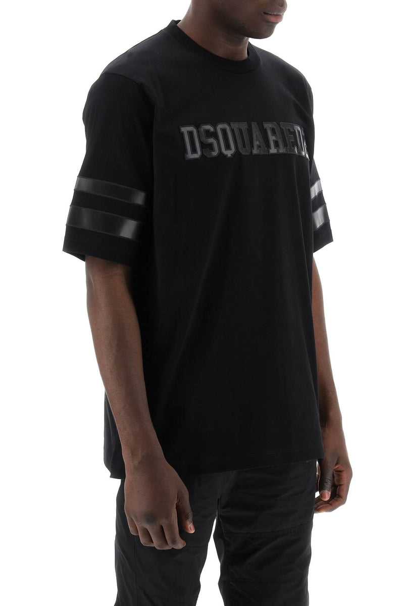 Dsquared2 T-Shirt With Faux Leather Inserts Black