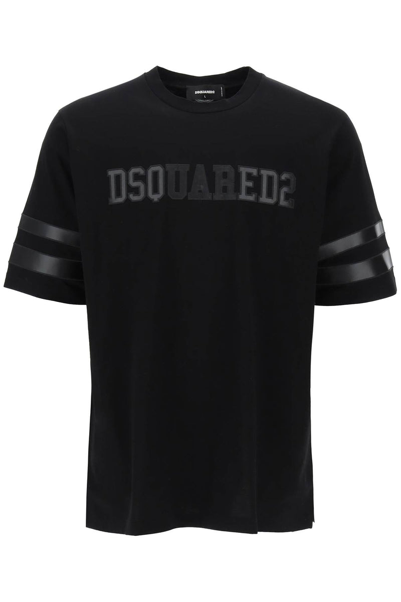 Dsquared2 T-Shirt With Faux Leather Inserts Black