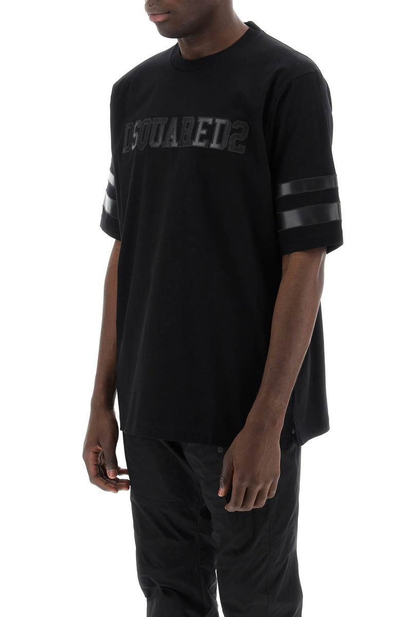 Dsquared2 T-Shirt With Faux Leather Inserts Black