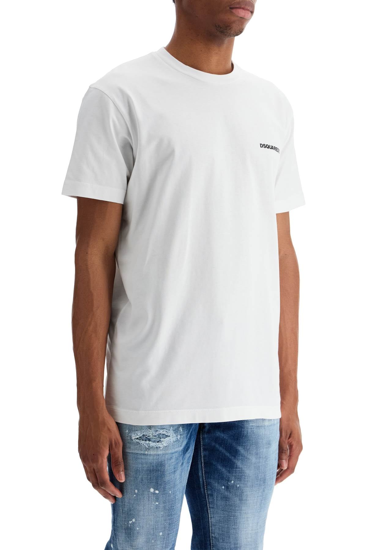 Dsquared2 Men'S White Cotton T-Shirt With Embroidered Logo