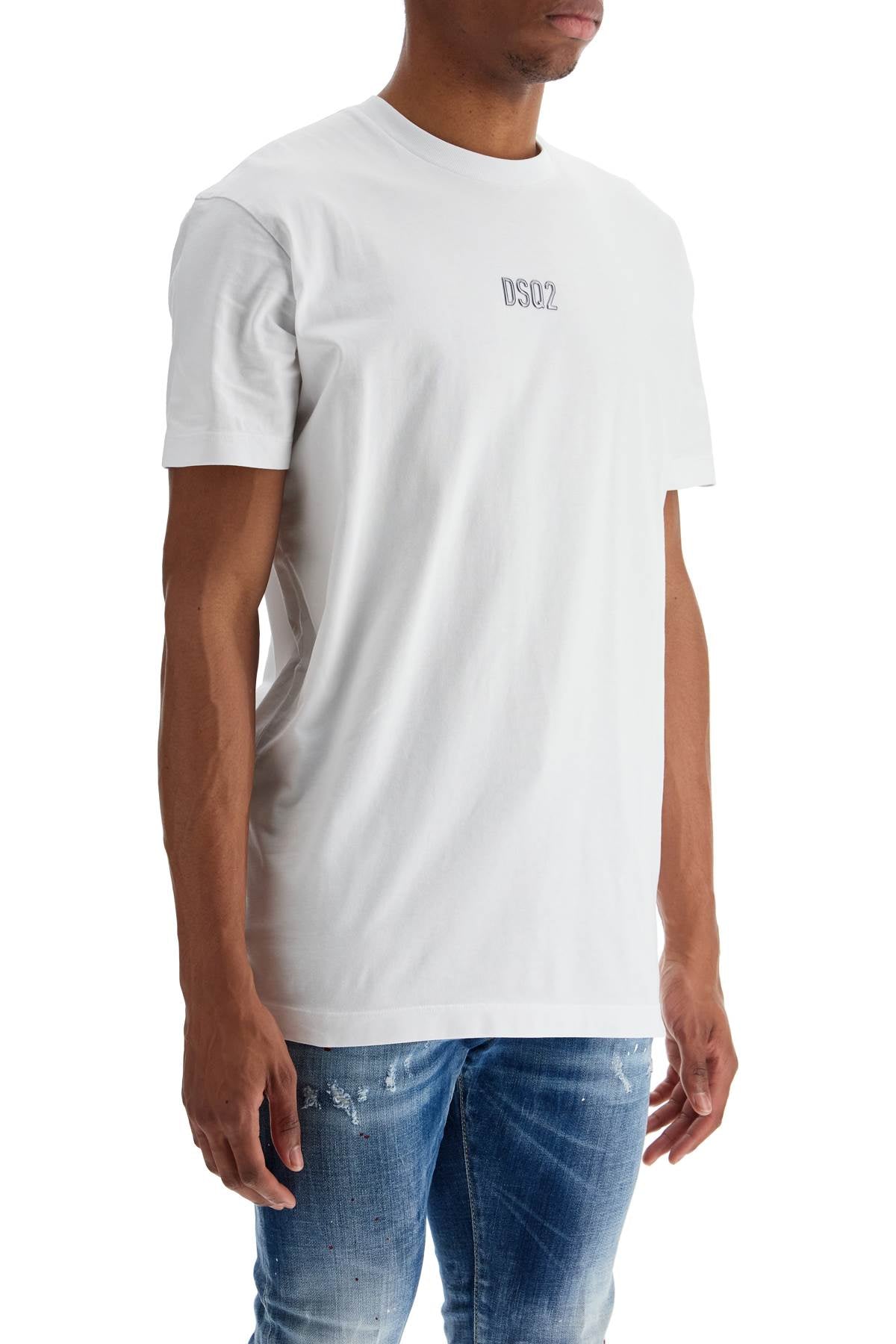 Dsquared2 White Cotton T-Shirt With Embroidered Logo