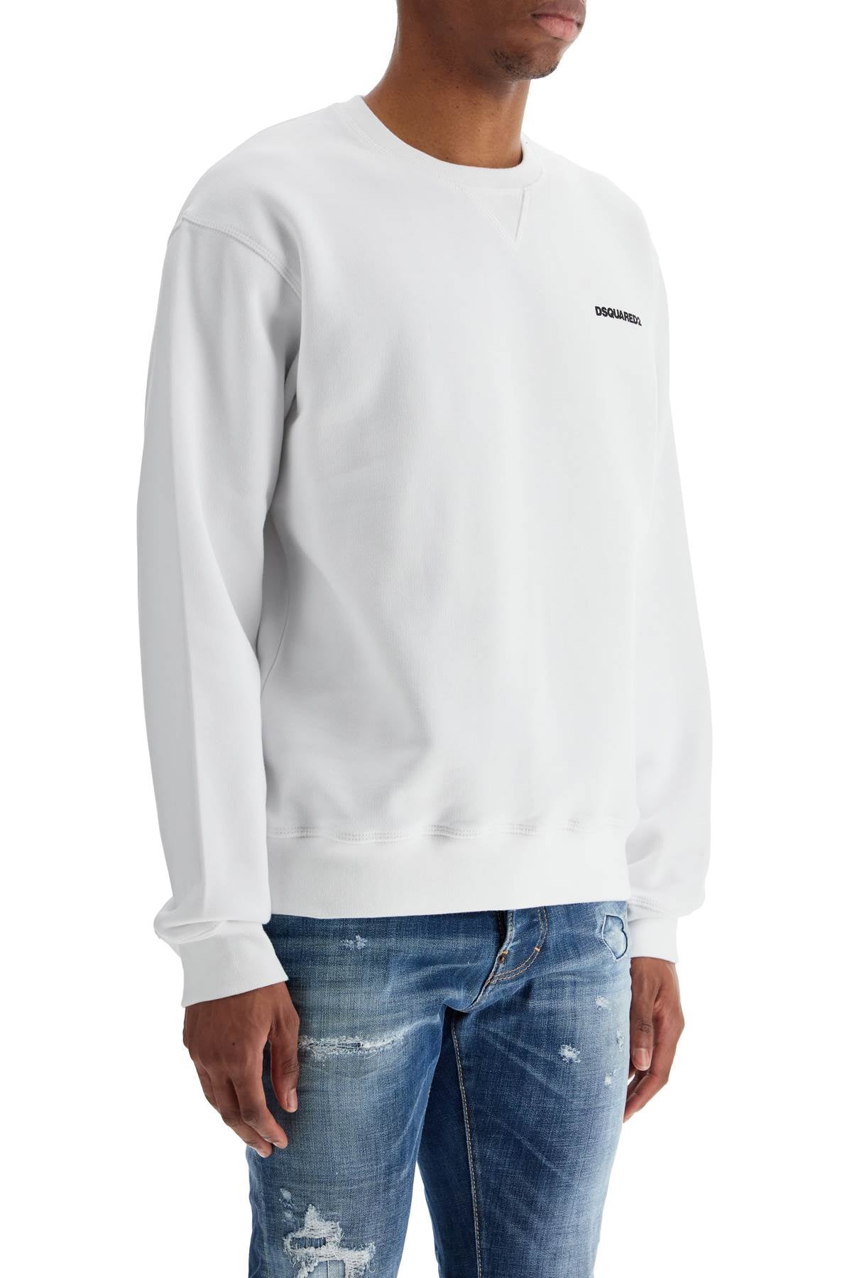 Dsquared2 White Crew Neck Sweatshirt In Cotton With Embroidered Logo