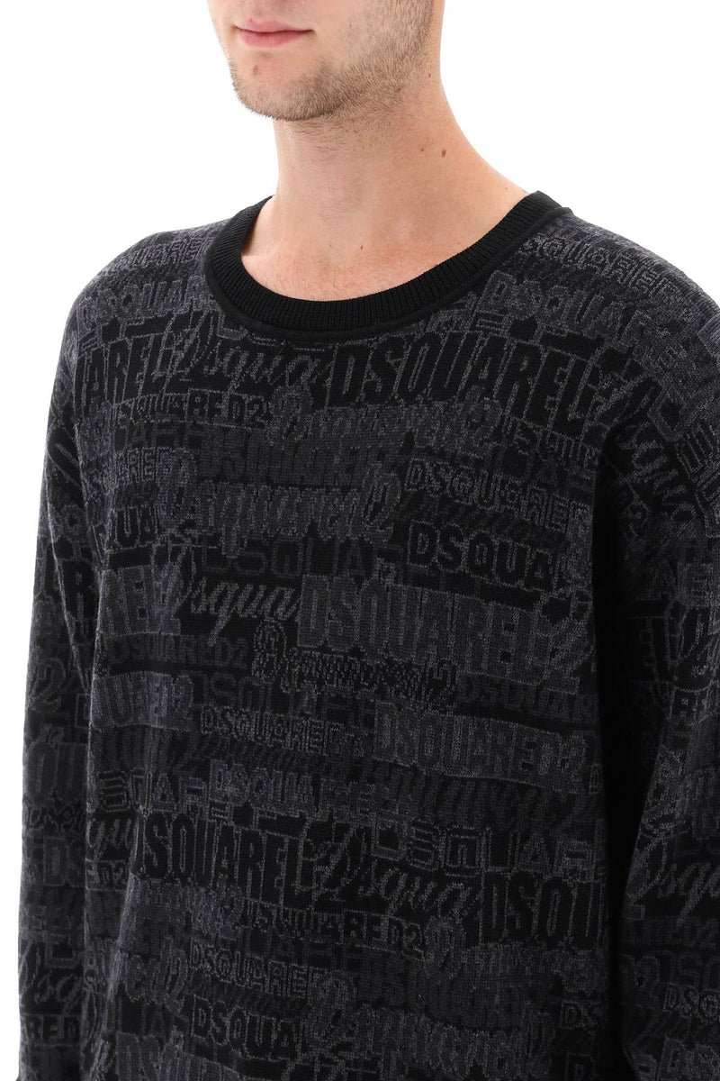 Dsquared2 Wool Sweater With Logo Lettering Motif Grey