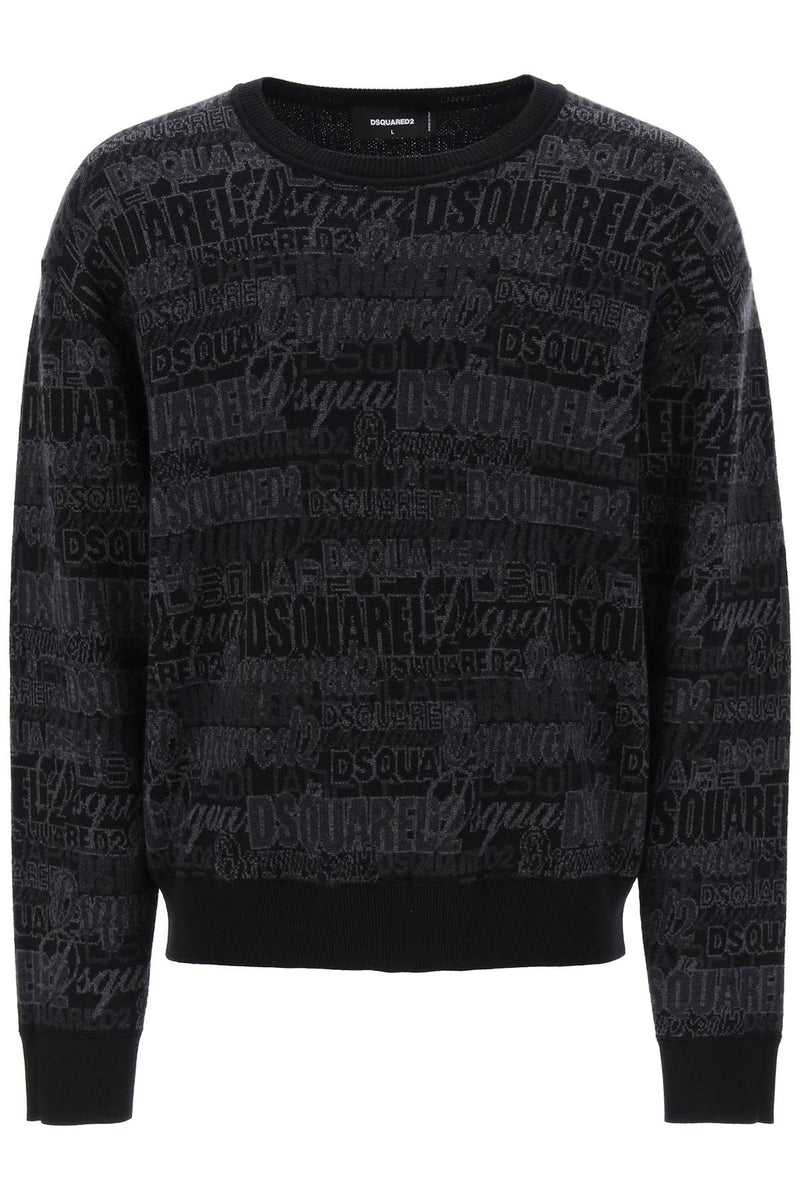 Dsquared2 Wool Sweater With Logo Lettering Motif Grey