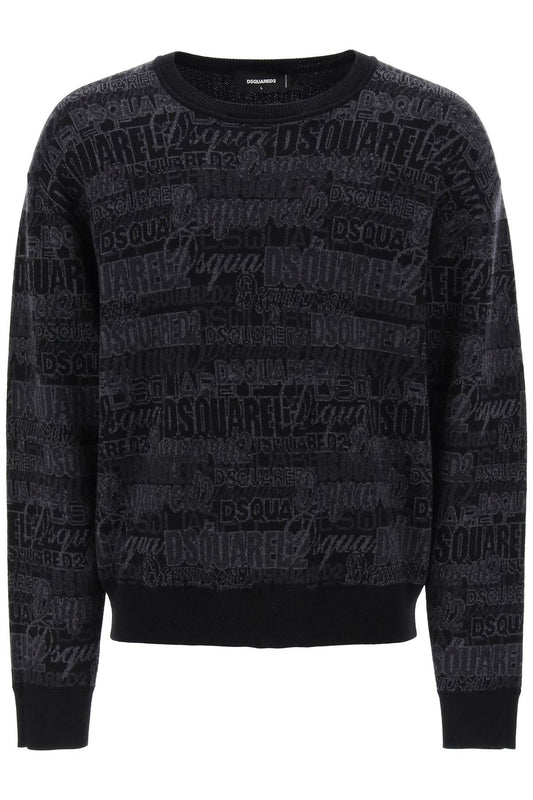 Dsquared2 Wool Sweater With Logo Lettering Motif Grey